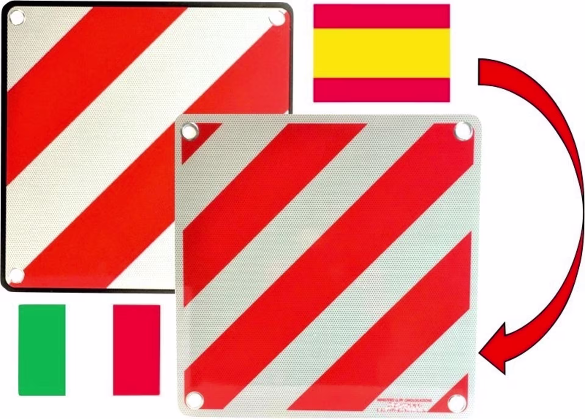 IWH Panneau d'avertissement réversible en aluminium 2-en-1 Italie / Espagne 50 x 50 cm