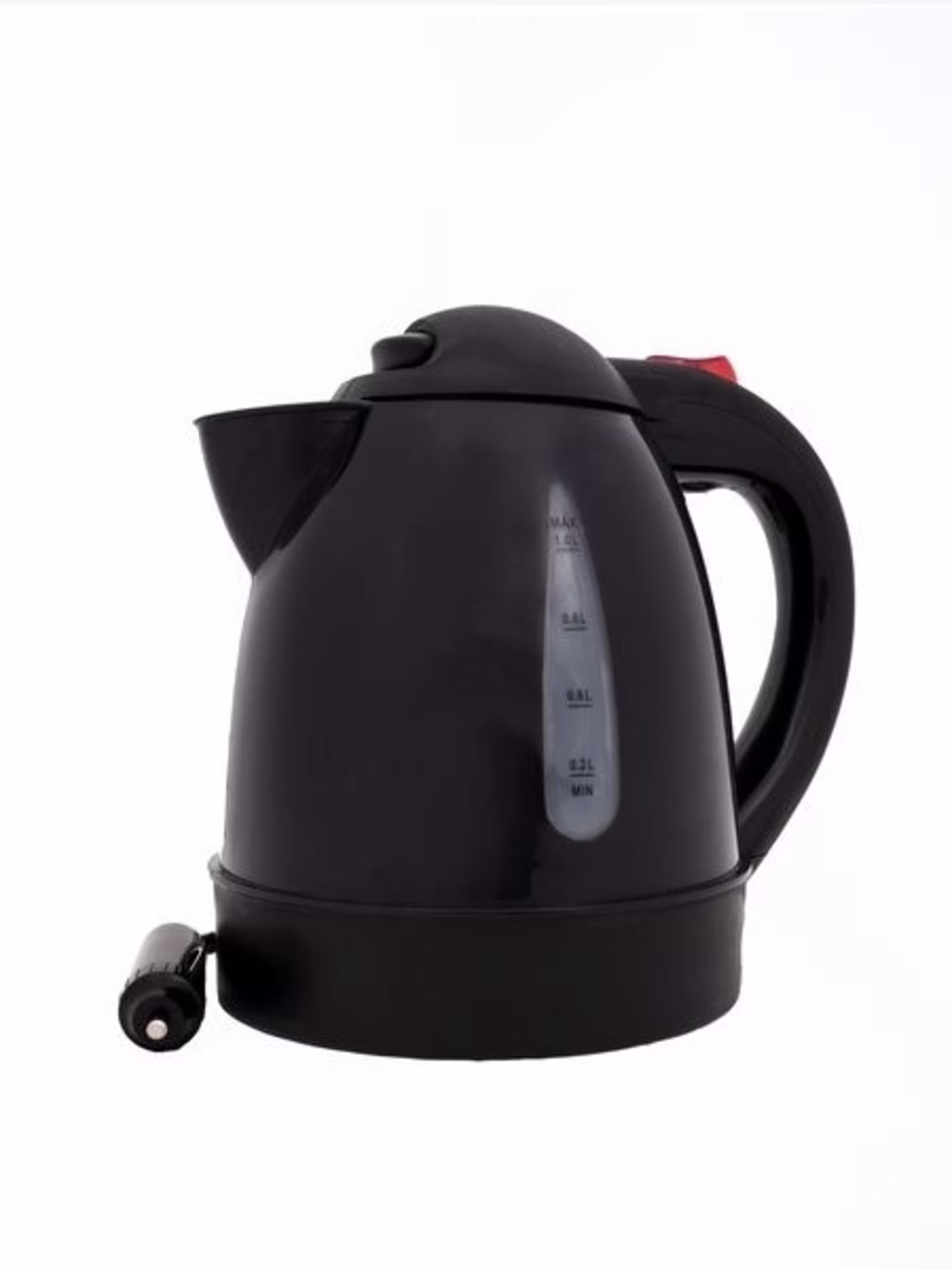 Wasserkocher 12V/150W mit 1 Liter Fassungsvermögen und verdeckter Heizspirale in Schwarz