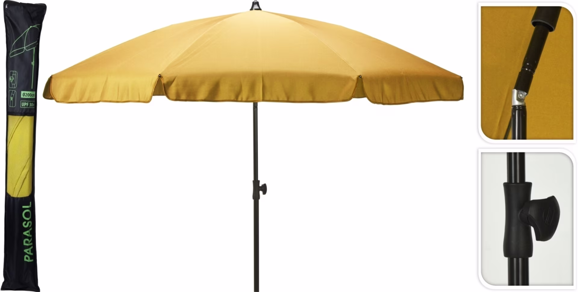 Sonnenschirm 200cm Gelb - mit Stahlneigungspfosten
