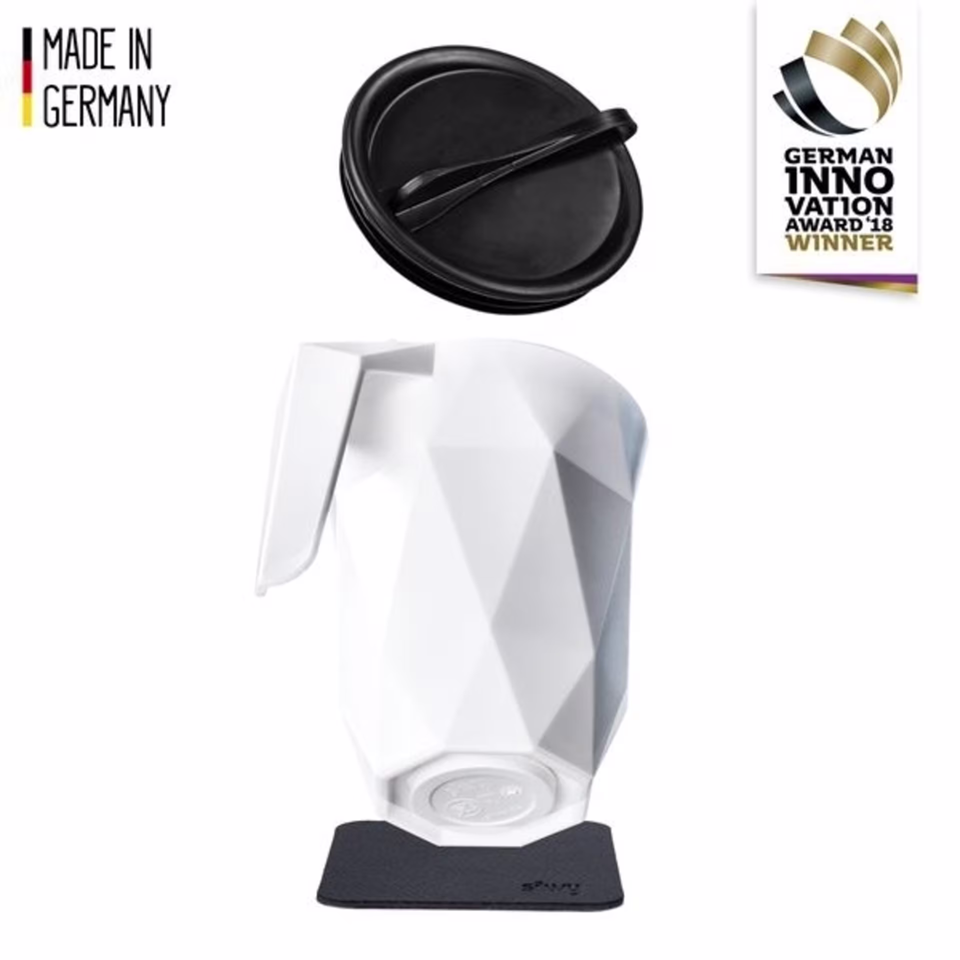 Kunststoff Henkel-Tasse TO GO mit Deckel und Nano-Gel-Pad, 0.3l, schwarz