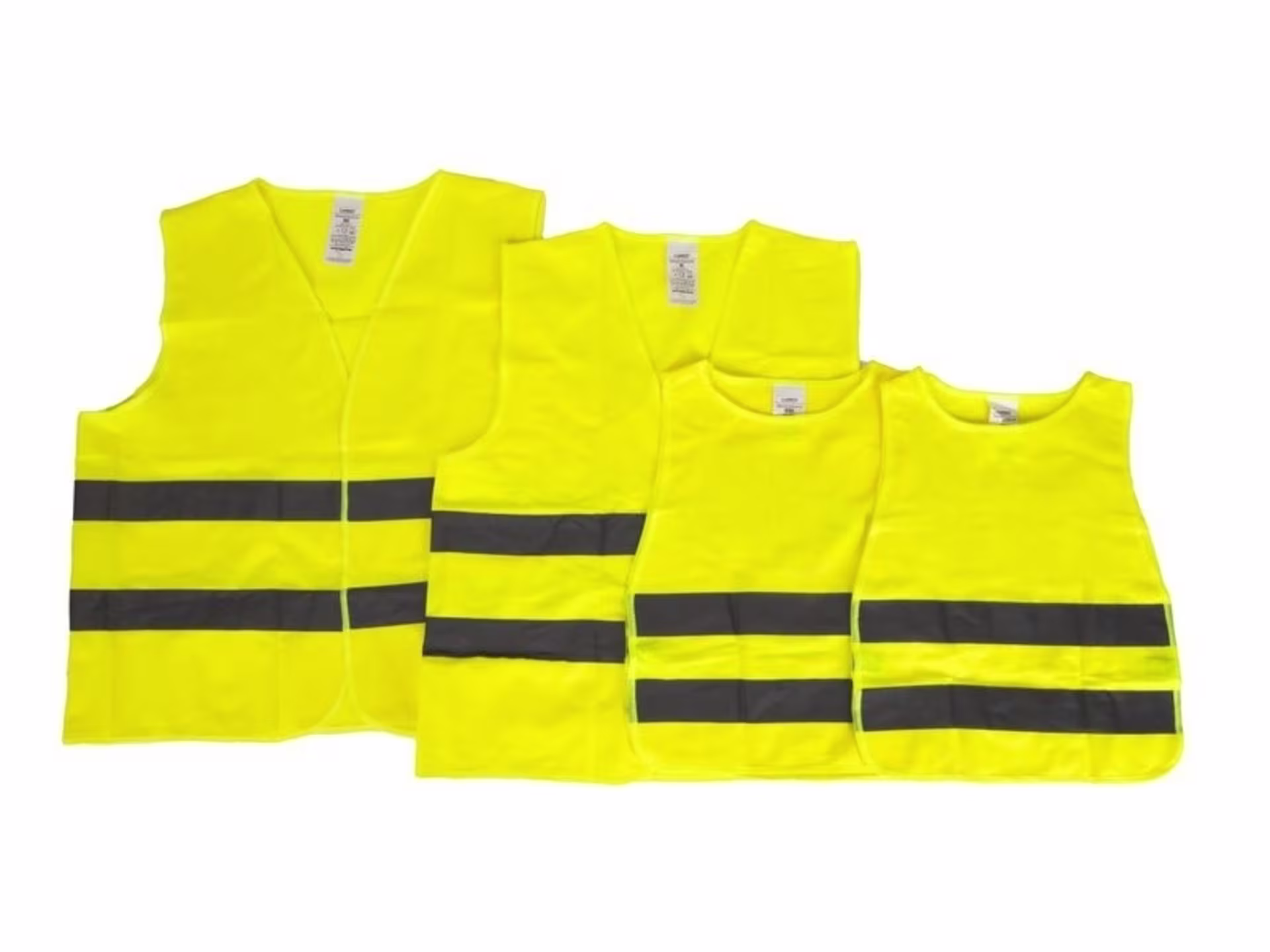 Warnwesten Set für die ganze Familie - gelb, 2x Erwachsene (1x XL/1x XXL) + 2x Kinder