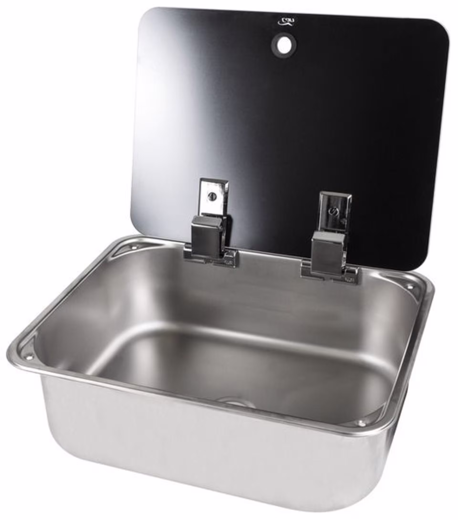 Edelstahl Spüle mit Glasabdeckung und ohne Wasserhahn, 375x300x121mm