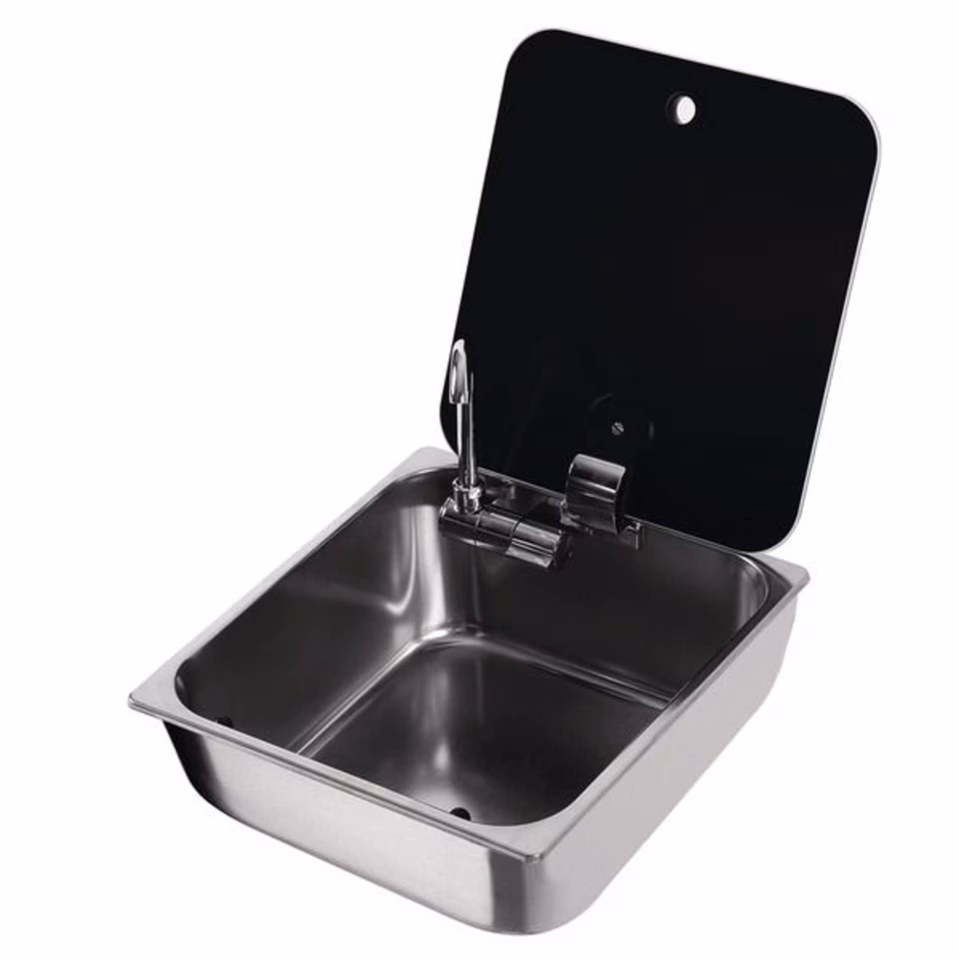 Eckiges Edelstahl-Waschbecken mit Glasabdeckung