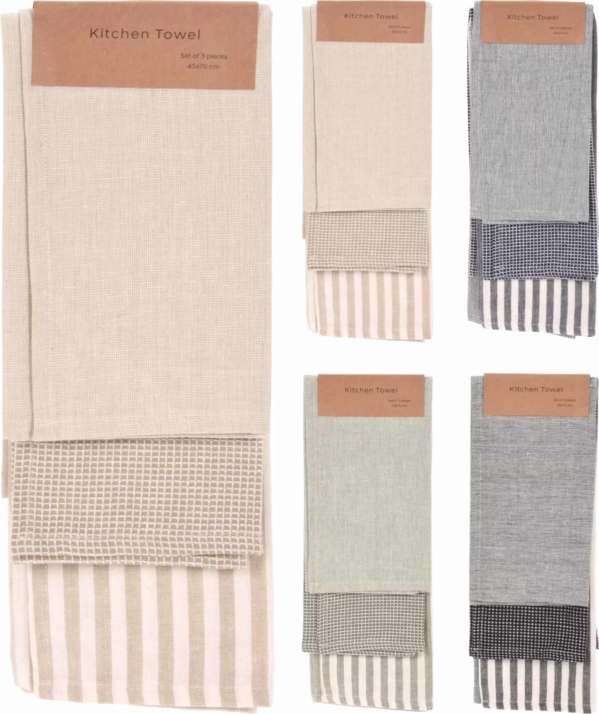 Küchentuch Set 45x70 cm - 3er-Pack - 4 Farben - Streifen- und Waffelmuster