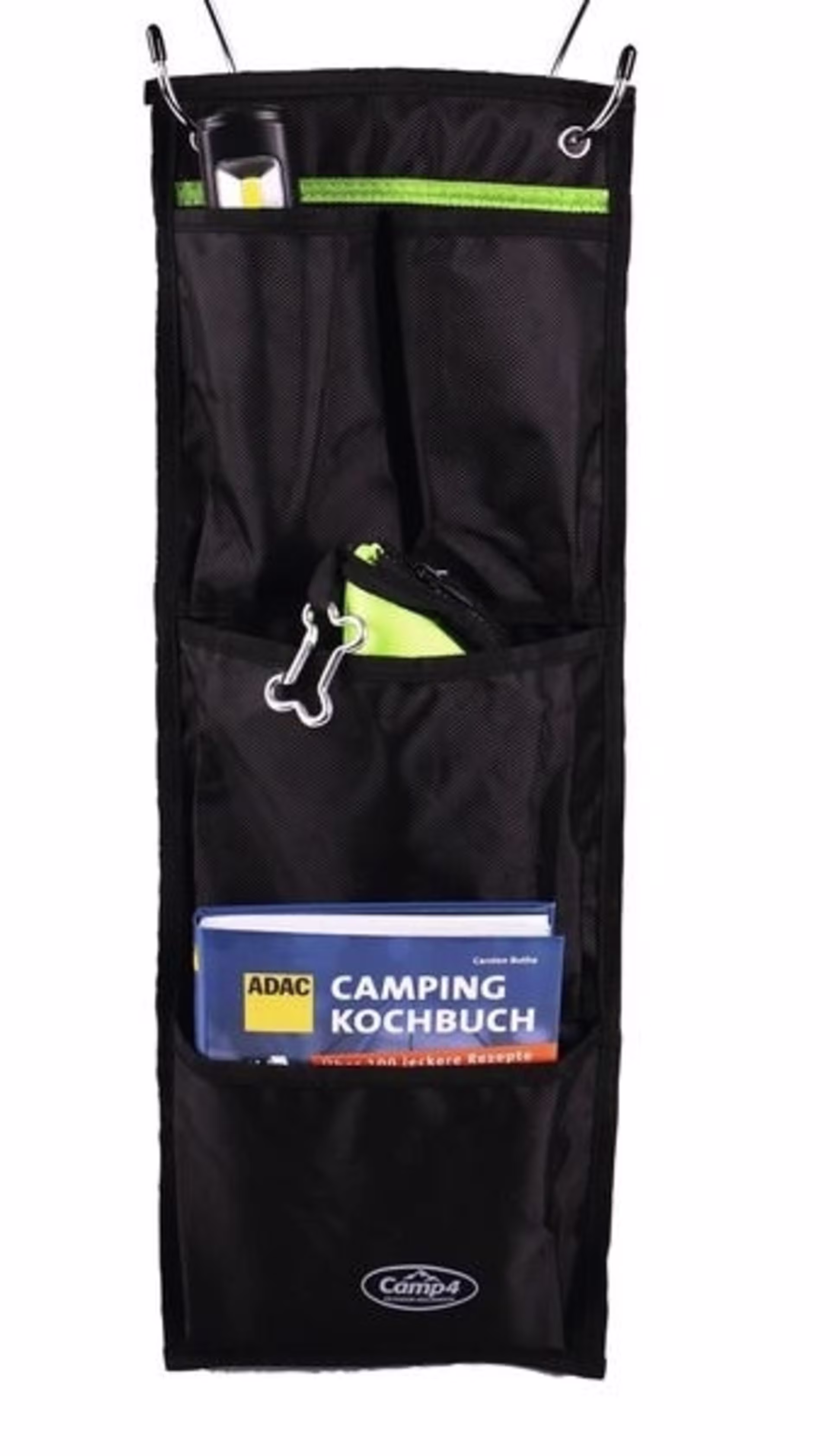 Organiseur TESSA Mini avec fixation par œillets en haut, noir/citron vert