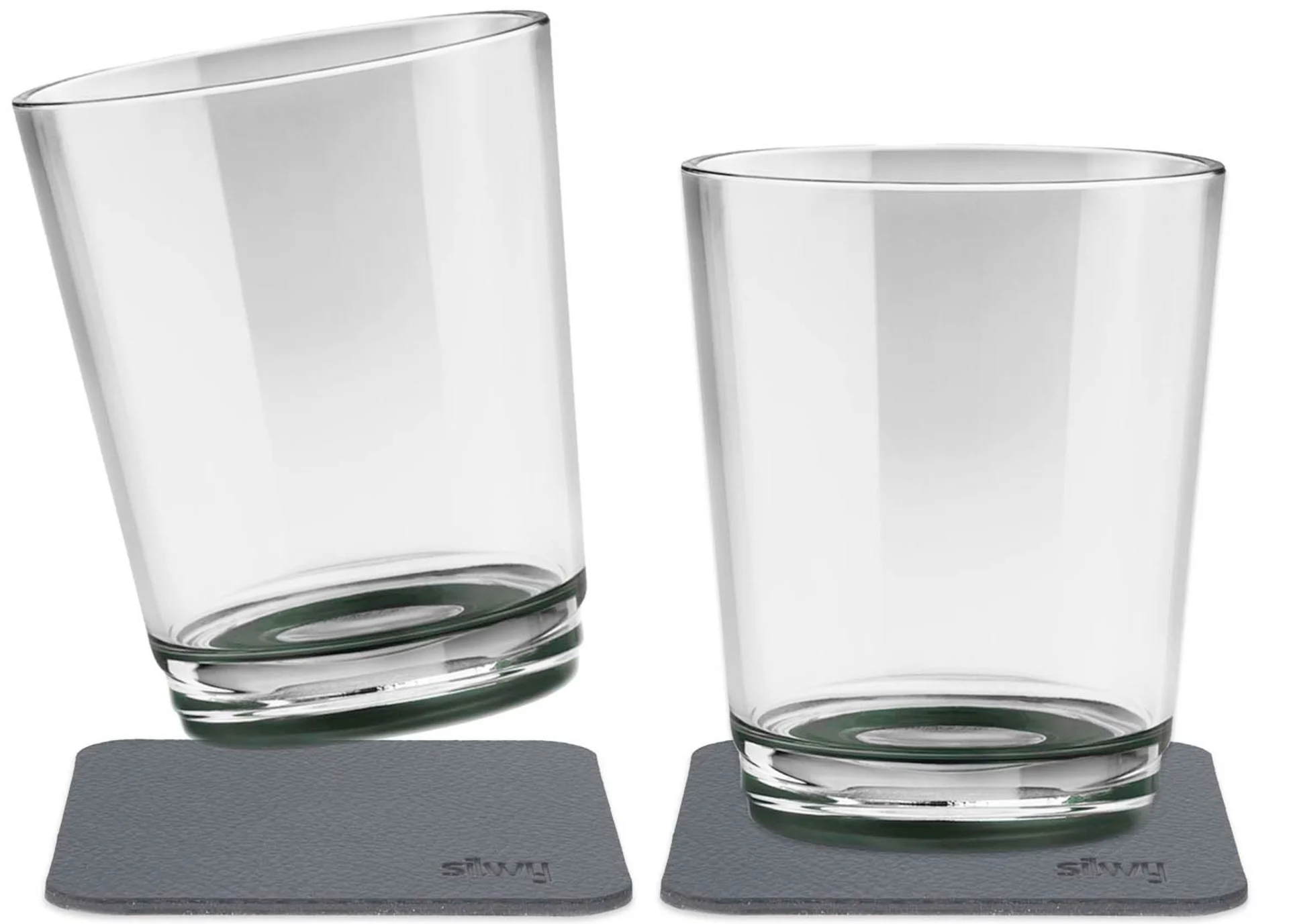 silwy® Tritan-Magnetgläser mit Untersetzer 2er Set (250 ml) Grau