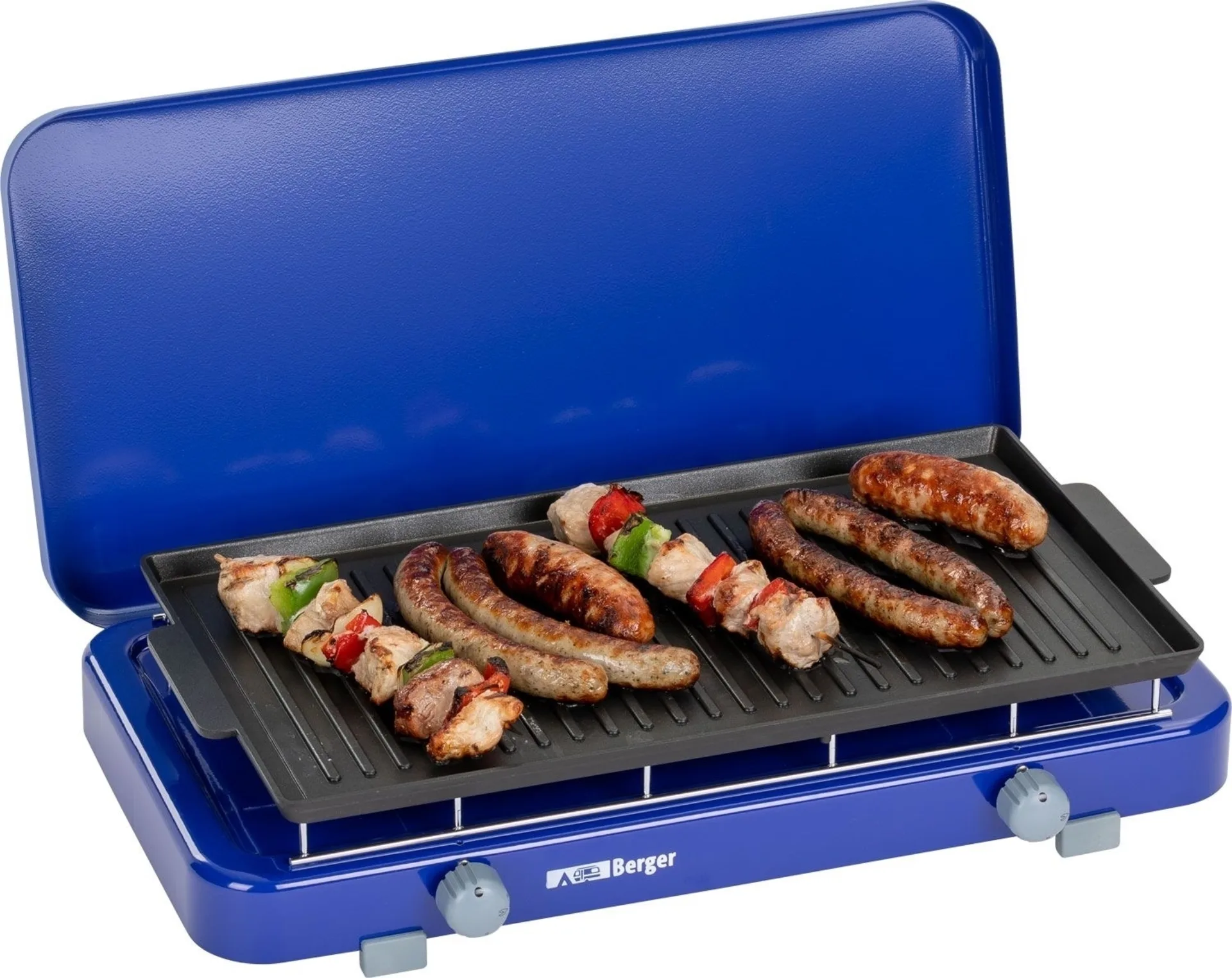 Berger 2-flammiger Gaskocher blau 3,2 kw, 50 mbar, ohne Zündsicherung