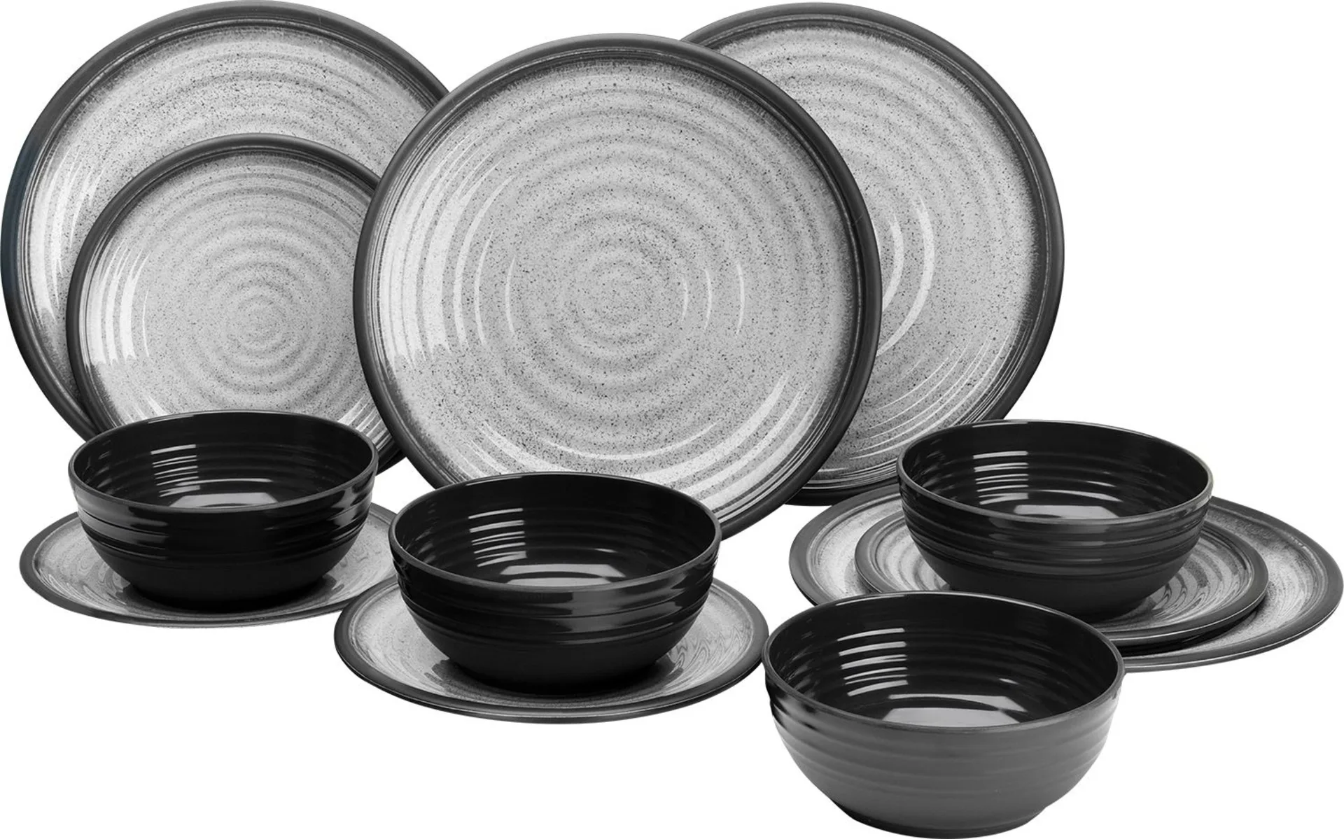 Flamefield Granite Melamin Geschirr-Set 12-tlg. Grau/Schwarz