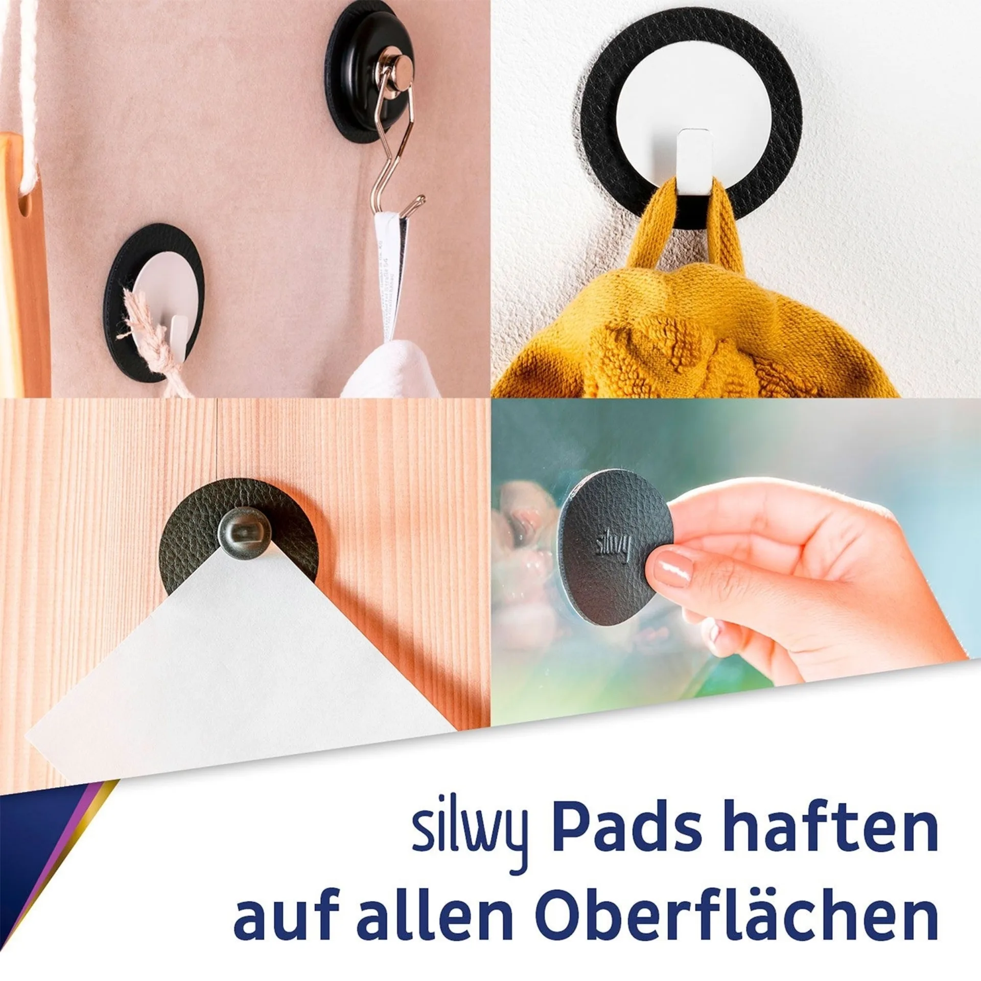 silwy® The One Crochet magnétique en métal y compris le pad nano-gel en métal 7,5 cm 2-pièces noir