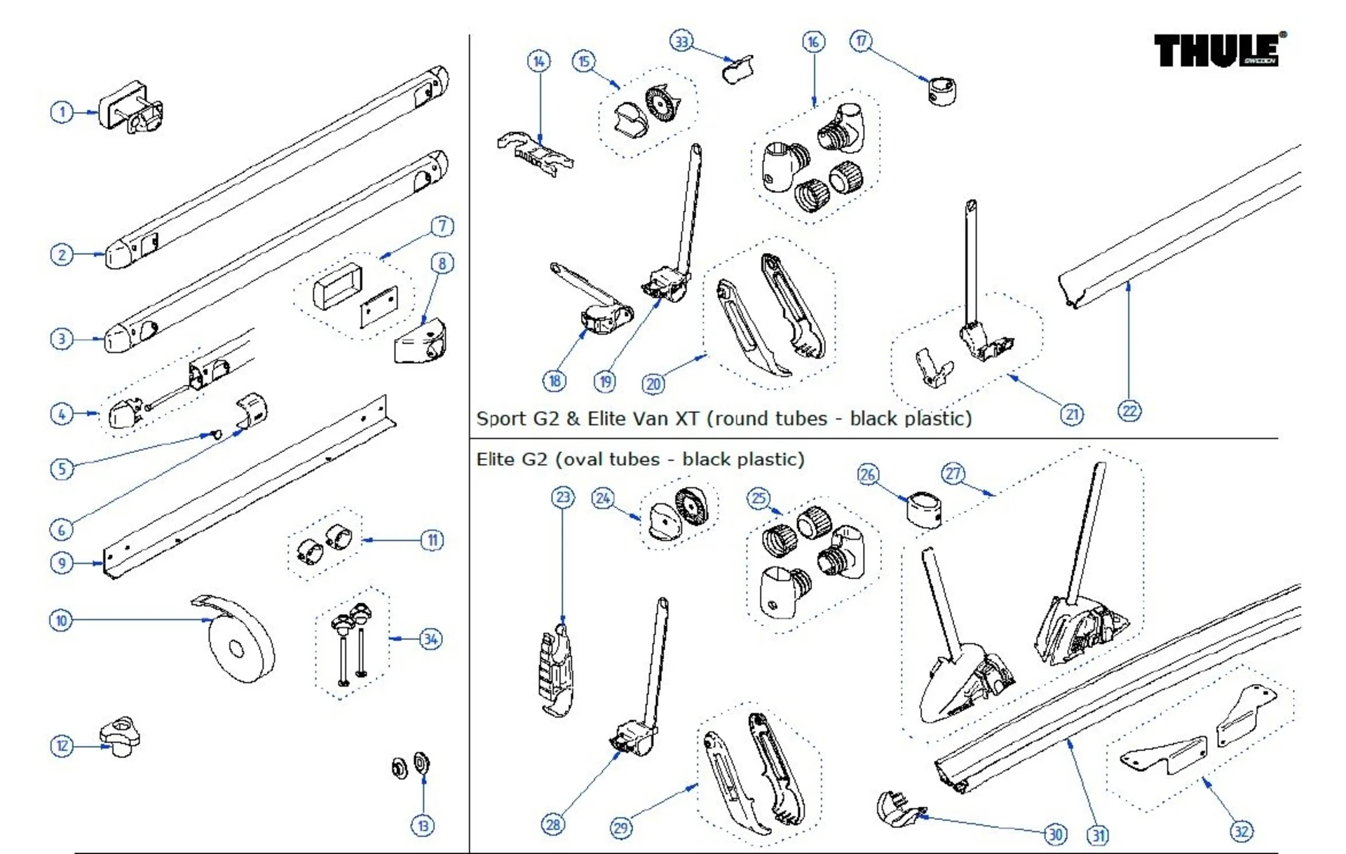Embout d'étrier de rail Thule avec bande de sécurité à gauche et à droite pour porte-vélos Sport G2 / Elite Van XT - Numéro de pièce Thule 1500602627