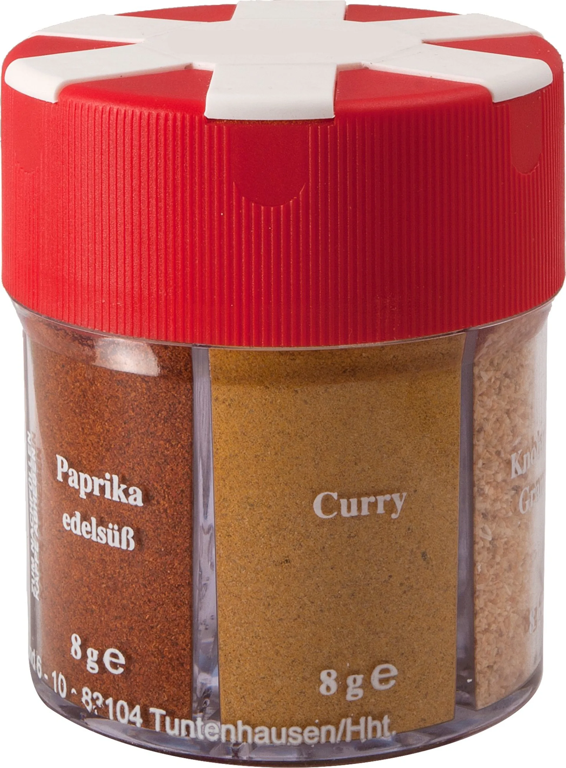 BasicNature Gewürzstreuer 6 in 1 mit Salz / Pfeffer weiß / Pfeffer schwarz / Paprika / Curry / Knoblauch