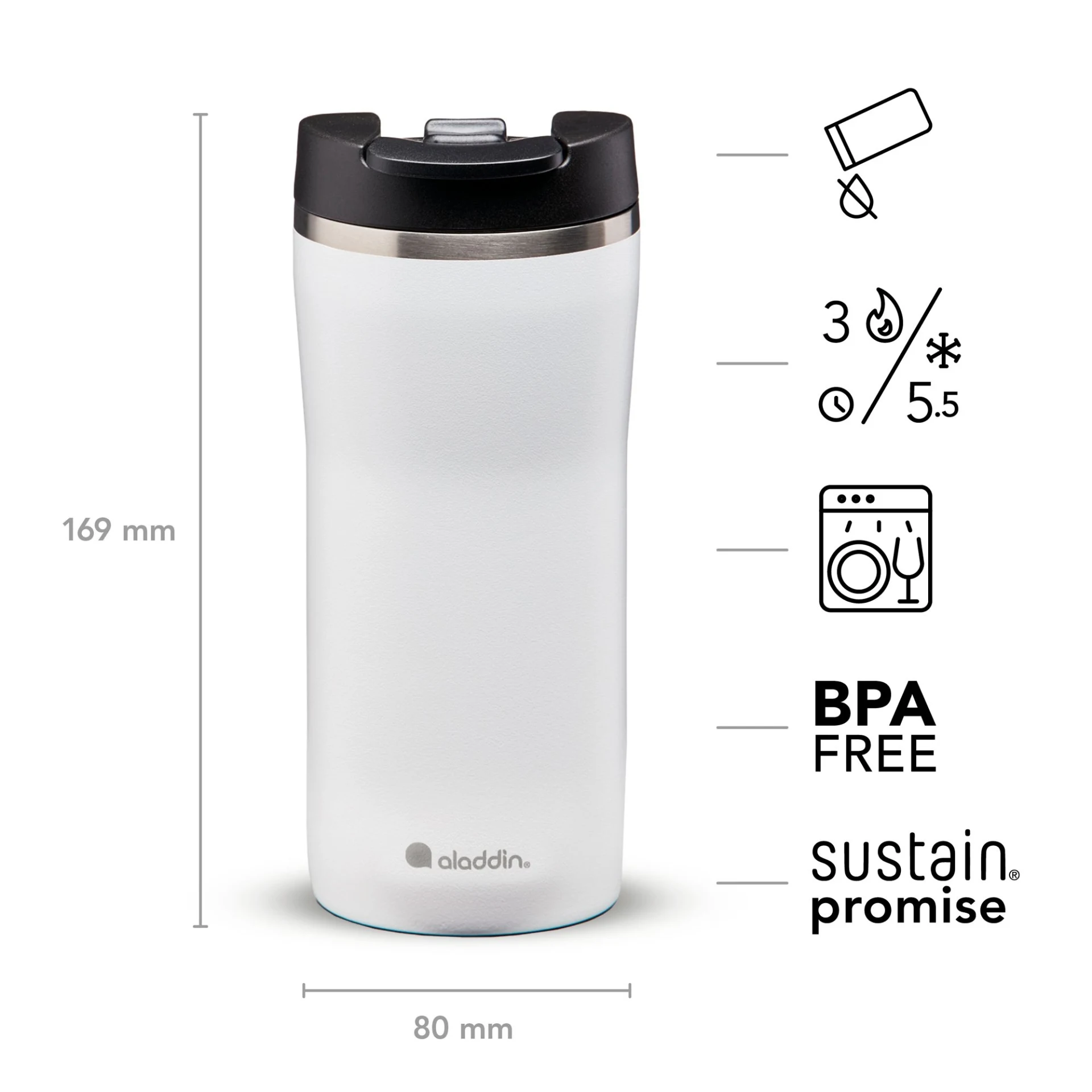 Aladdin Barista Mocca gobelet isolé en acier inoxydable 0,35 litre blanc neige