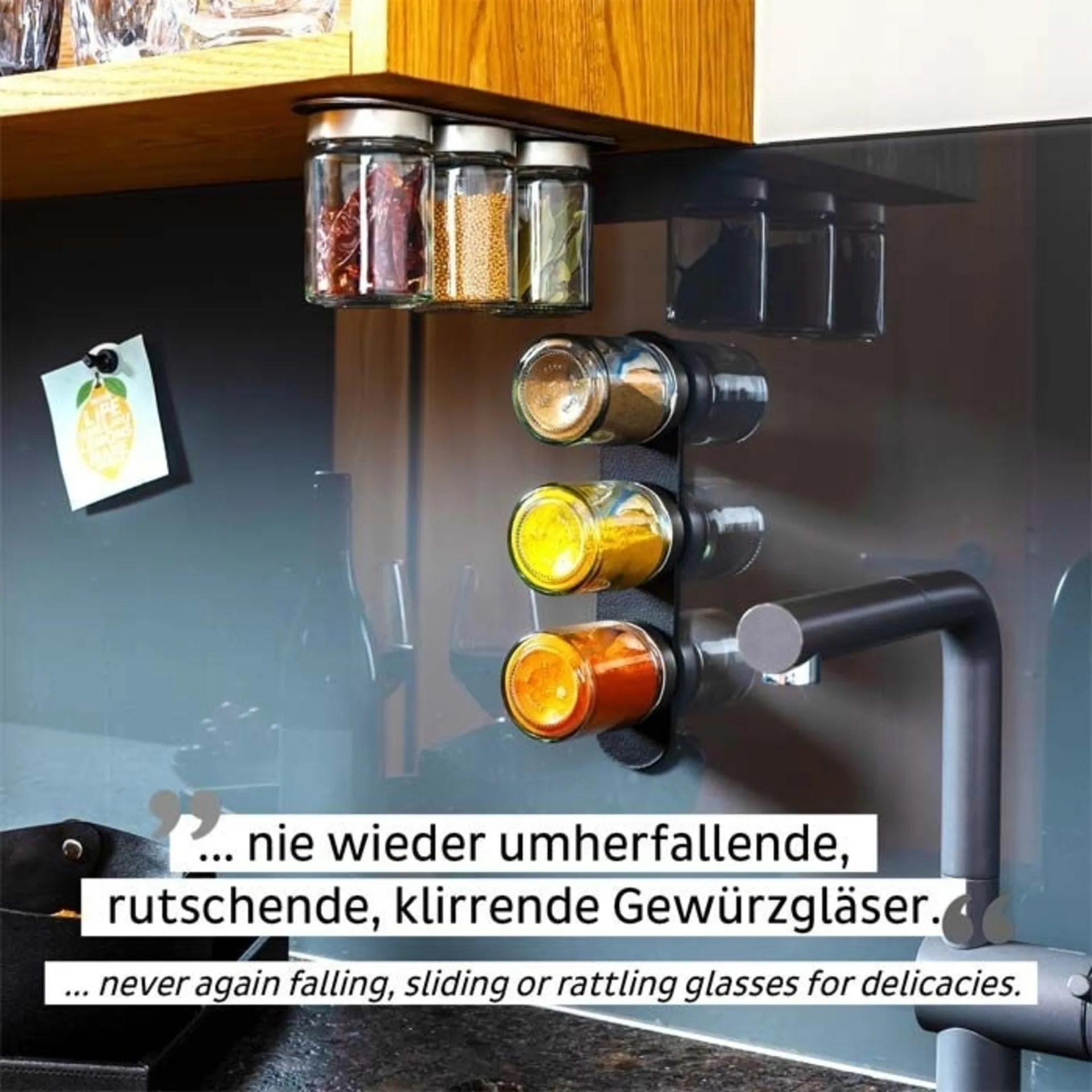 silwy® Feinkost-Magnetgläser 3er-Set Black Classy inkl. Metallleiste (192 ml)