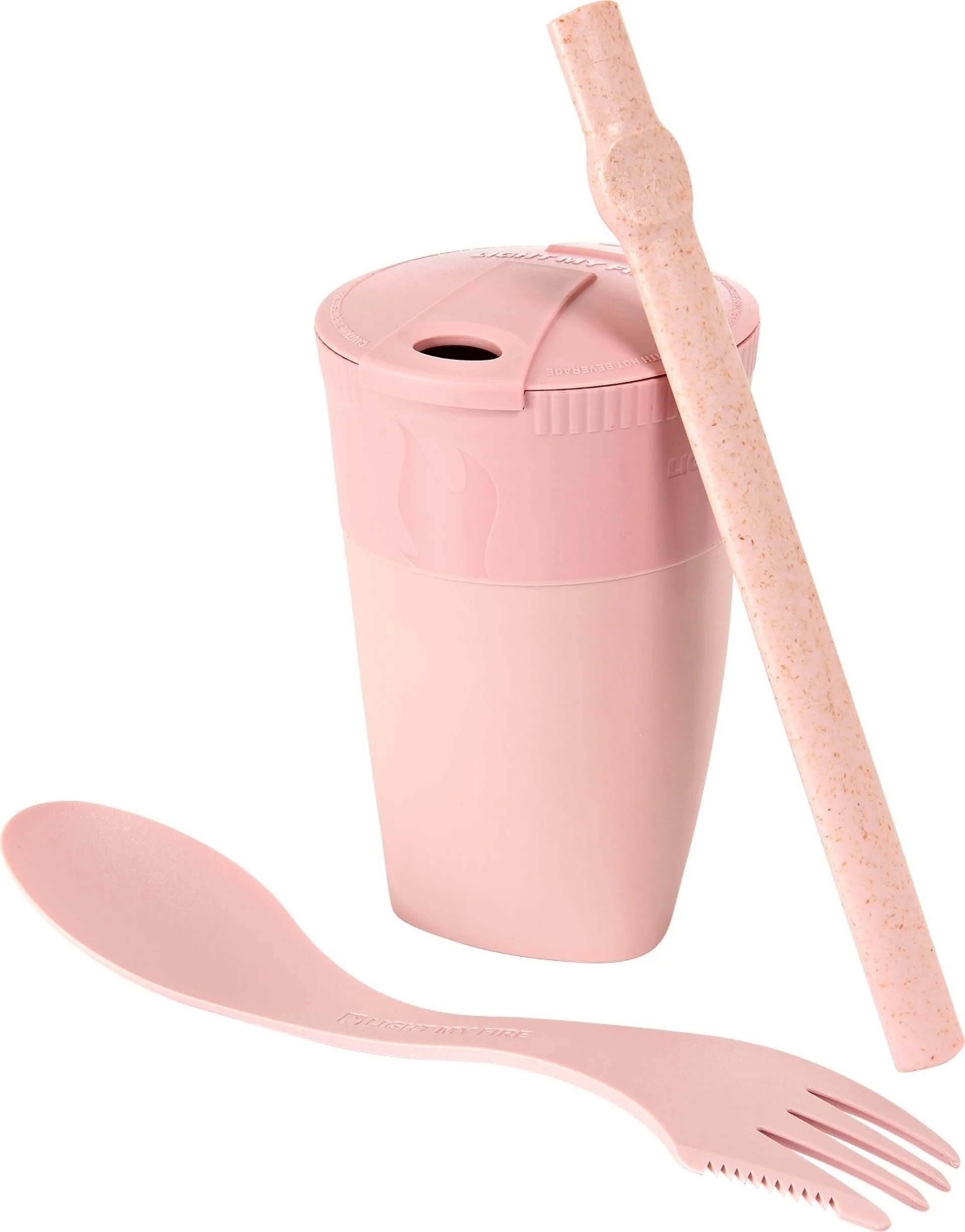 LightMyFire ReKit Trinkbecher mit Trinkhalm und Besteck aus Bioplastik Dustypink
