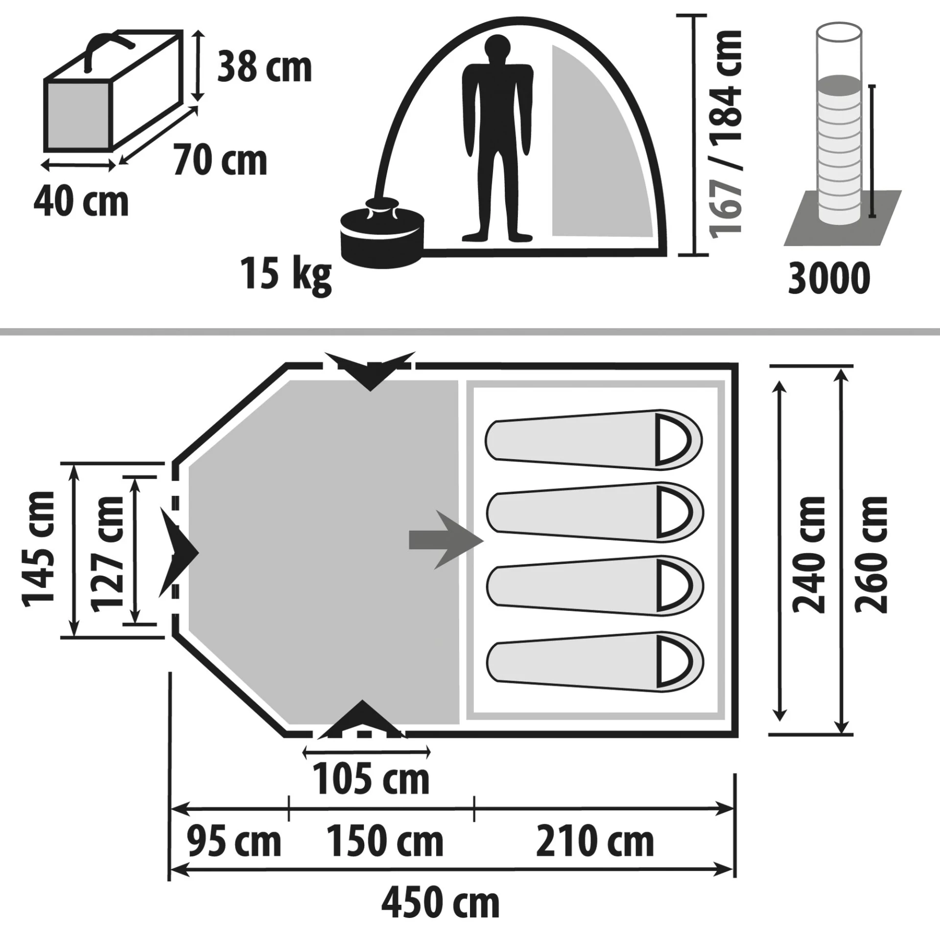 Tente tunnel Berger Campo 4 pour 4 personnes Tente tunnel Berger Campo 4 pour 4 personnes