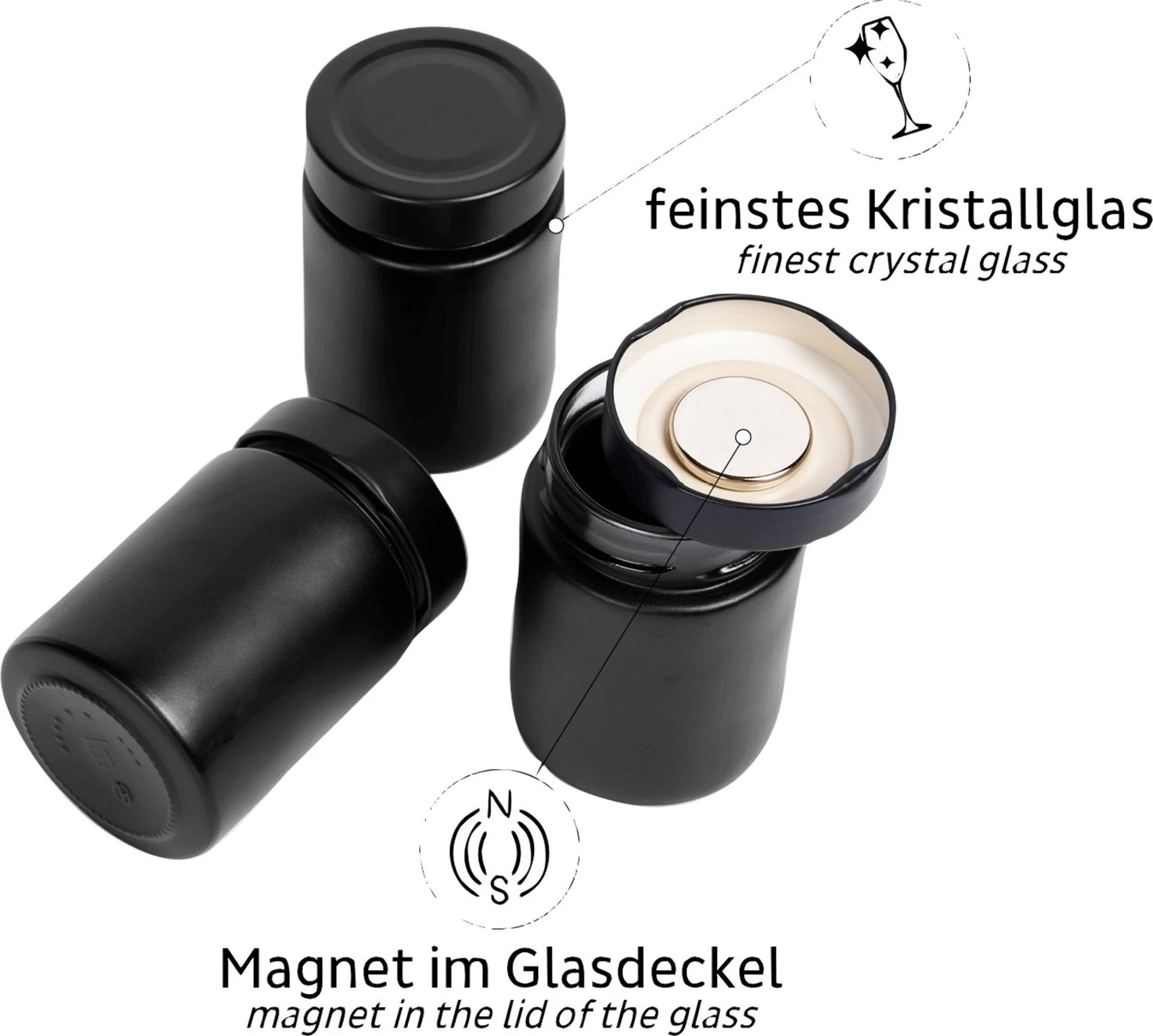 silwy® Feinkost-Magnetgläser BLACK (192 ml)