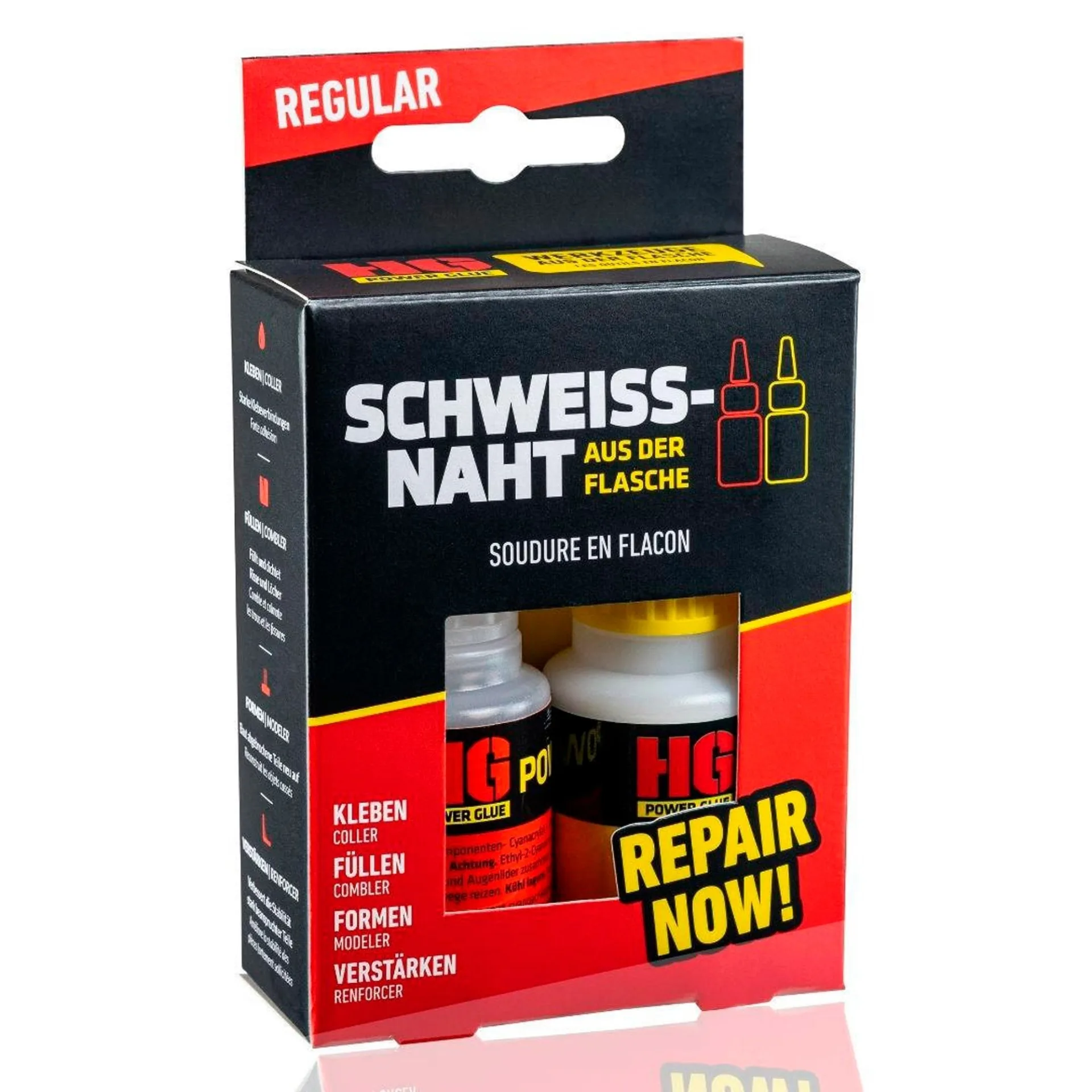 HGPower Glue : colle pour soudures en flacon, kit de réparation « Regular » en 2 pièces