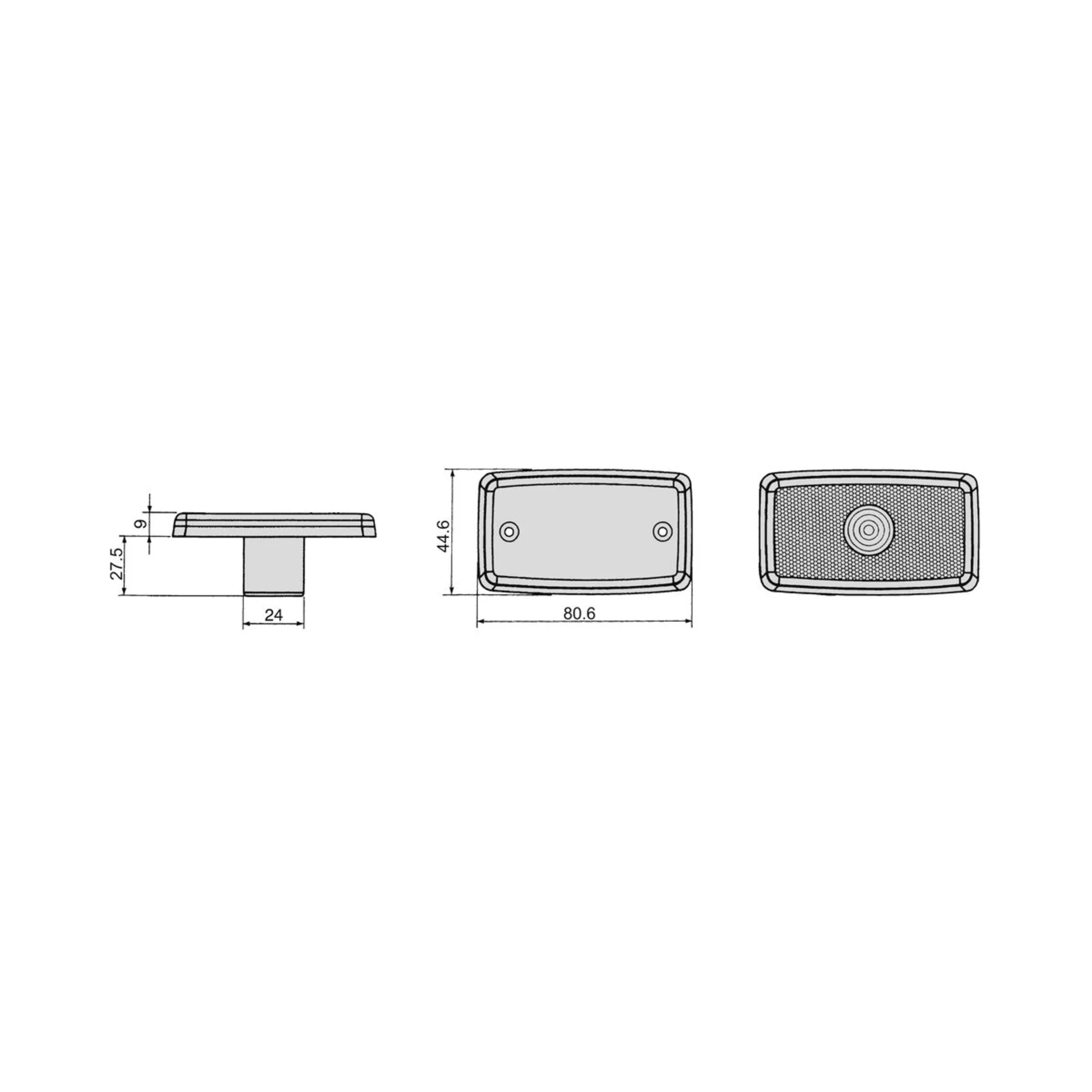 COBO - Seitenmarkierleuchte 12 /24 V, gelb, 3W 80.6 x 44,6 x 9 (36.5) mm, IP69 COBO - Seitenmarkierleuchte 12 /24 V, gelb, 3W 80.6 x 44,6 x 9 (36.5) mm, IP69