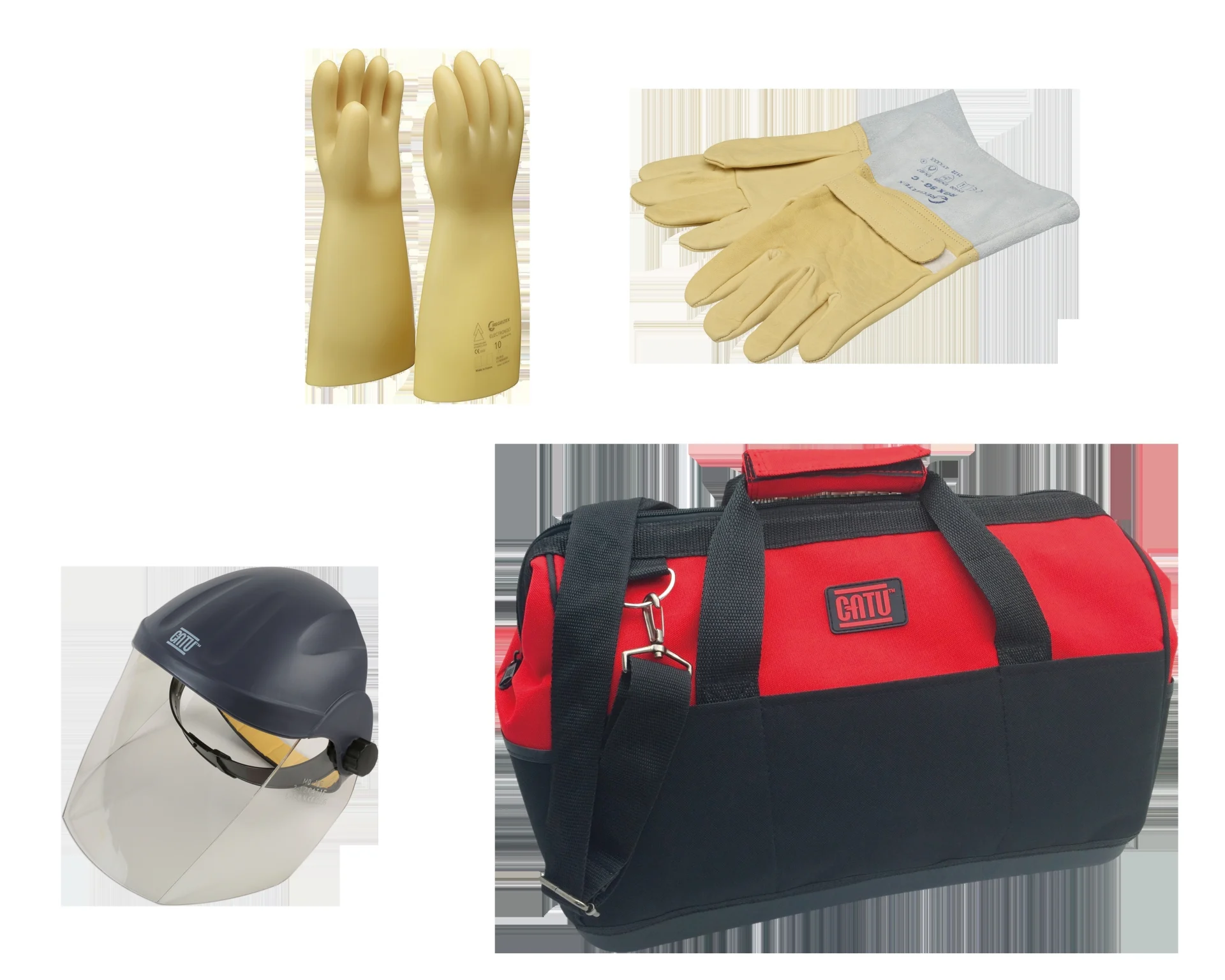 Personenschutzausrüstung Techniker Grundkit Gesichtsschutzhelm, EV-Schutzhandschuhe, Baumwoll-Unterziehhandschuhe, Leder-Überziehhandschuhe