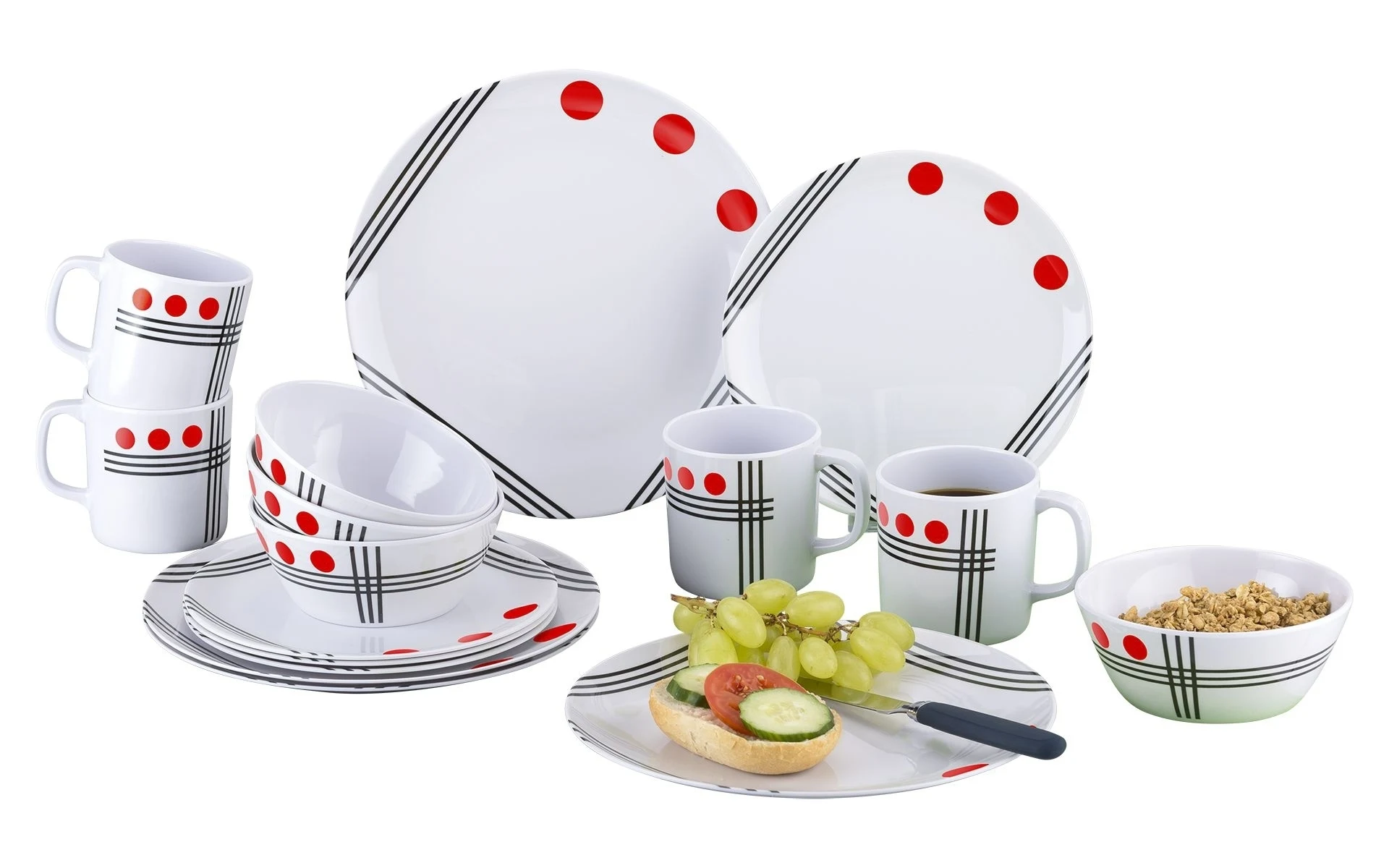 Berger Dots Melamin Geschirr-Set 16 teilig rot