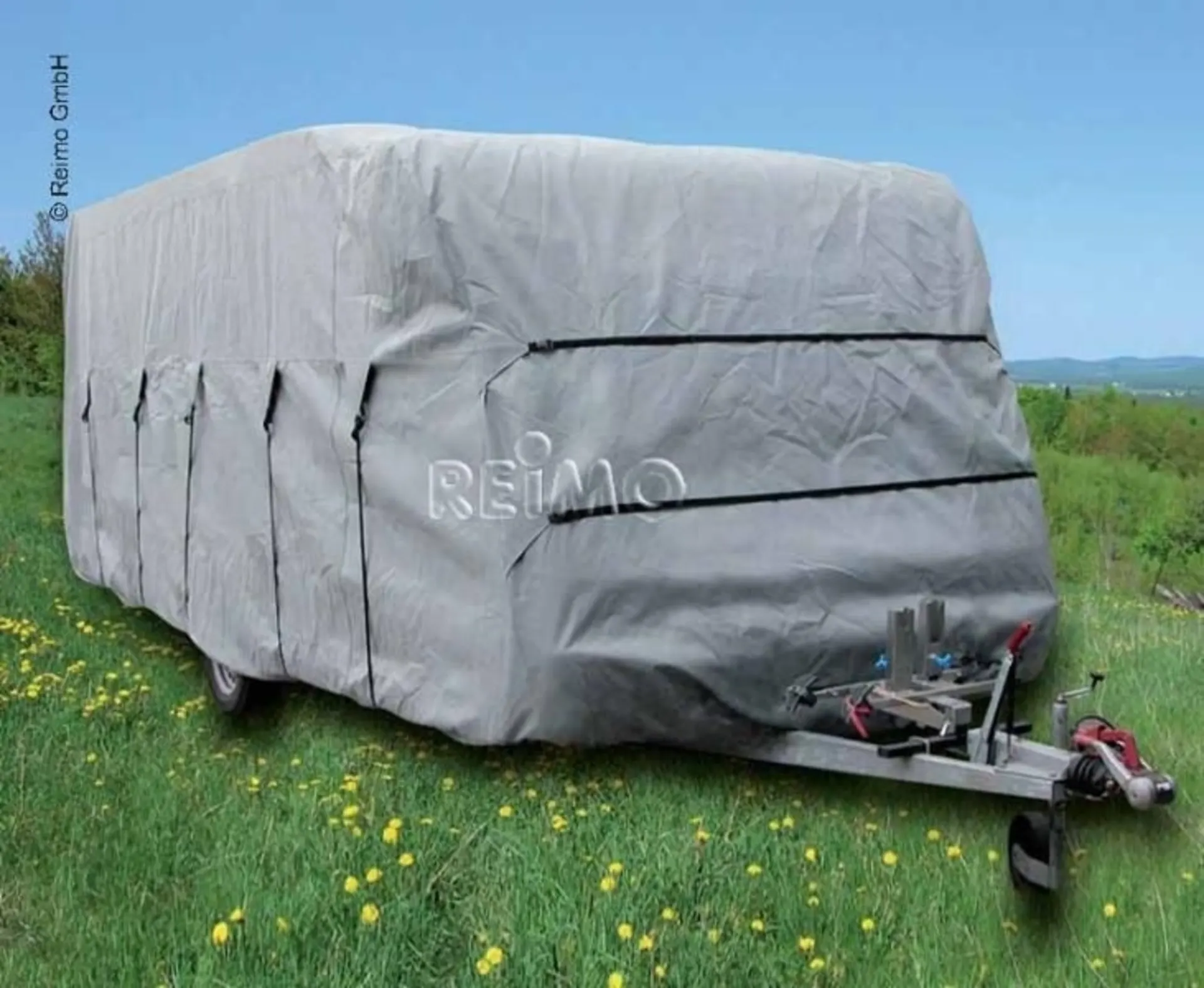 Wohnwagen Schutzhülle in Grau, winterfest und atmungsaktiv, 640x230x220 cm