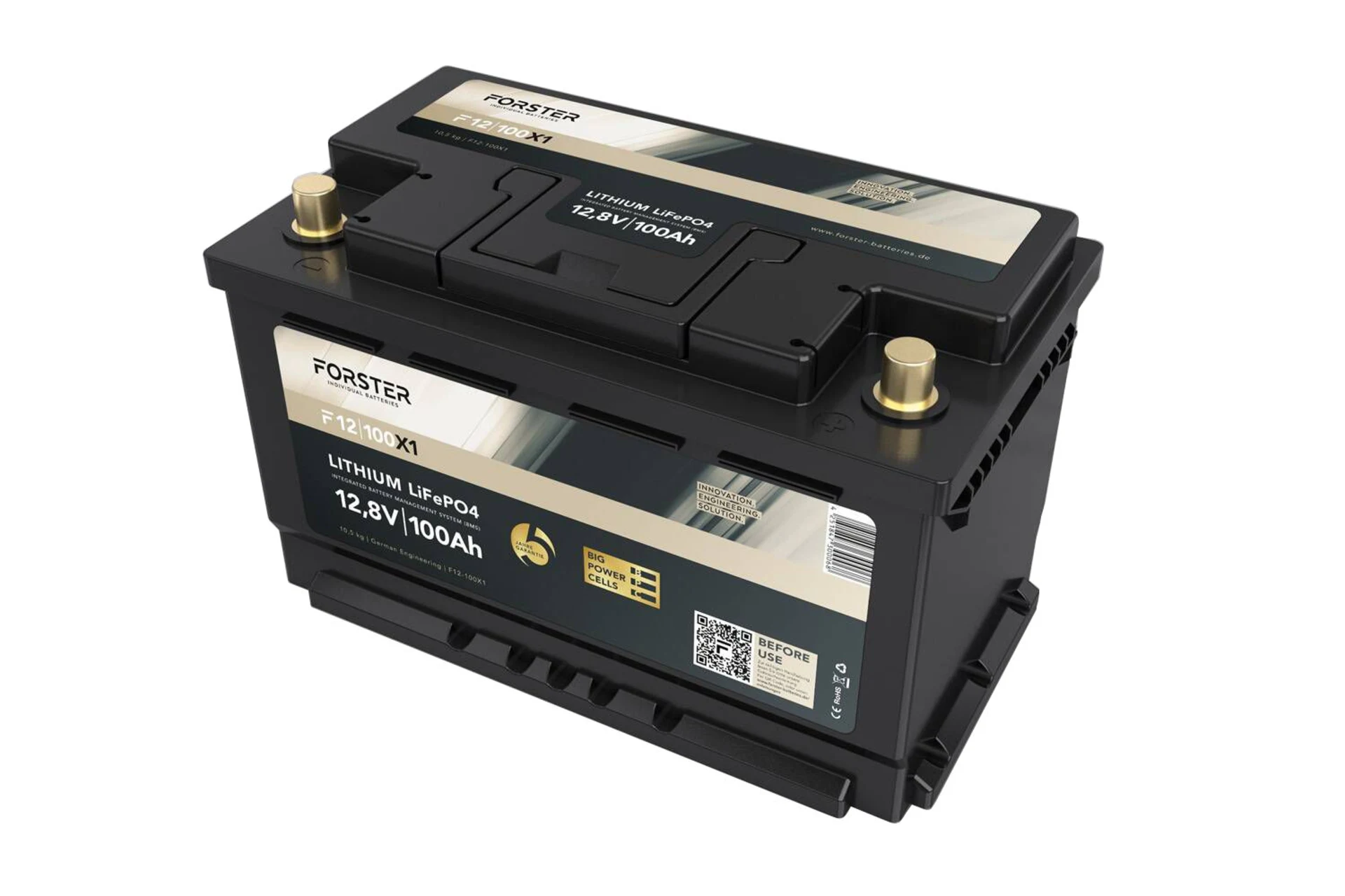 Forster LiFePO4 Lithium-Batterie 12 V 100 Ah High Power 355 x 175 x 190 mm, BMS, Ducato, Ford, PSA, VW T6
