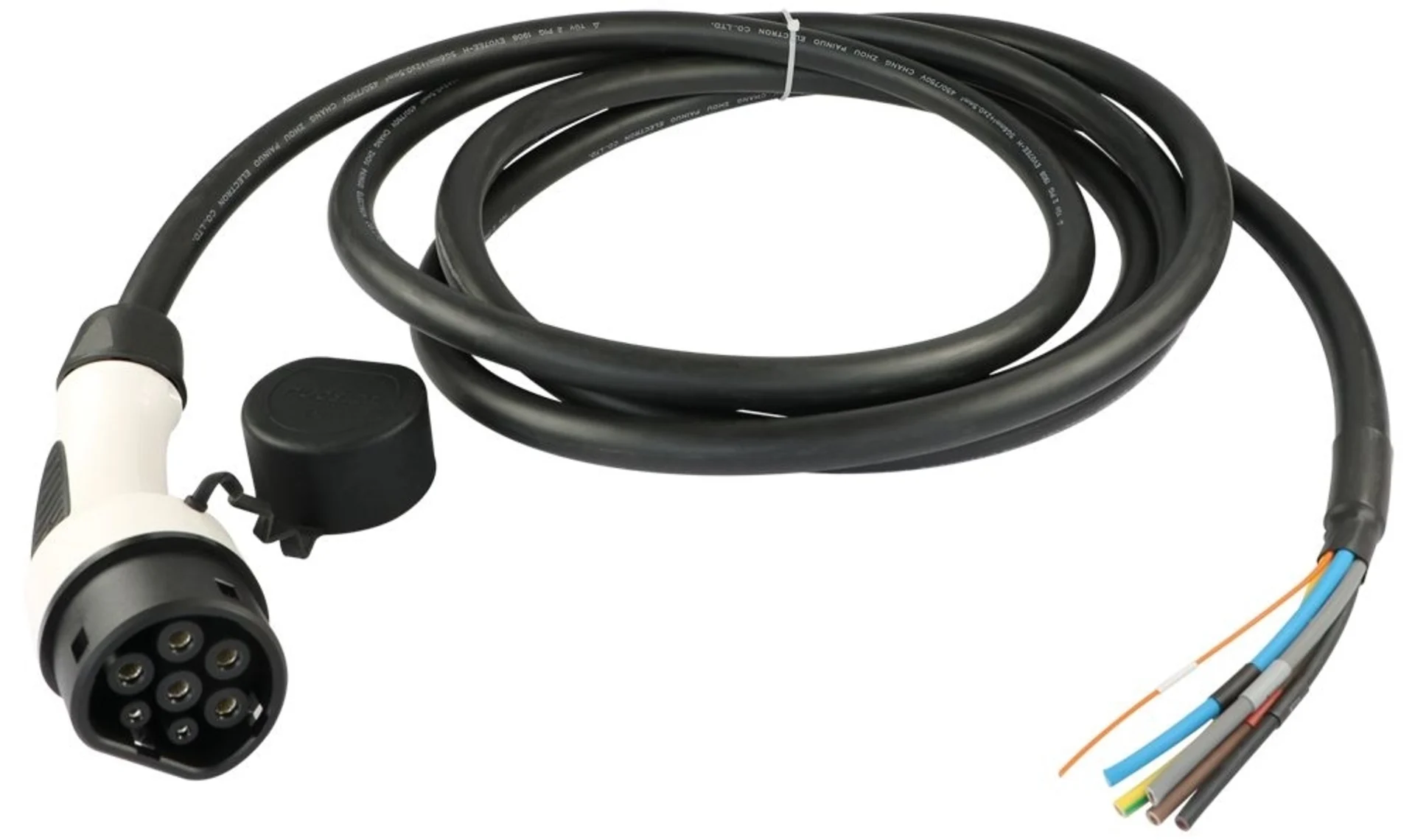 Ersatzkabel Typ 2, 22kW 32A/400V, 5 m gerade für Mode 3 Ladestationen, T2 Stecker weiblich, offene Enden