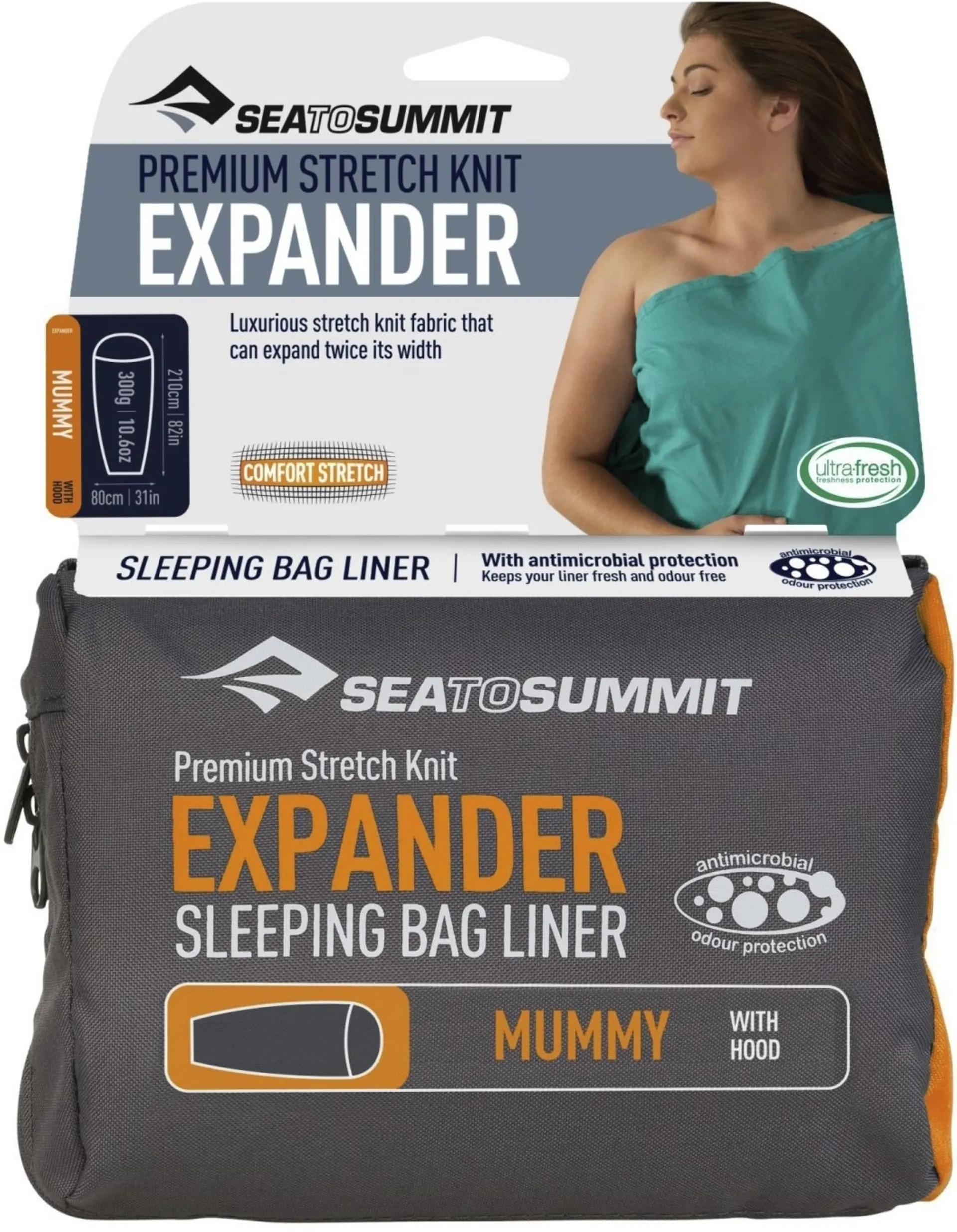 Sea to Summit Expander Liner Sac de couchage de voyage Inlett Mummy avec compartiment pour oreiller et pied Sea foam