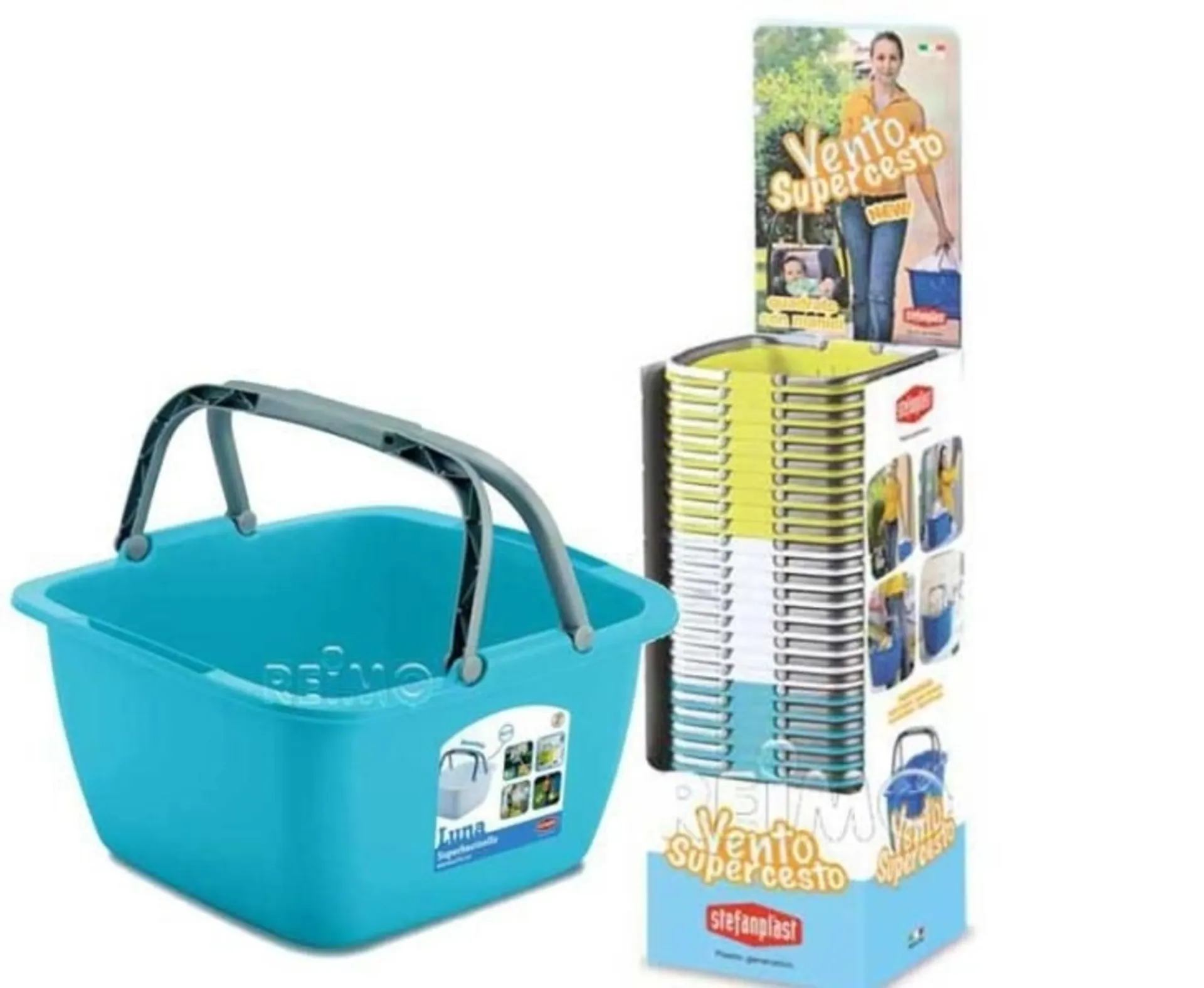 30er Set Eimer-Display in Lime Green, Weiss und Türkis (je 18.5 Ltr, 40x40x23cm)