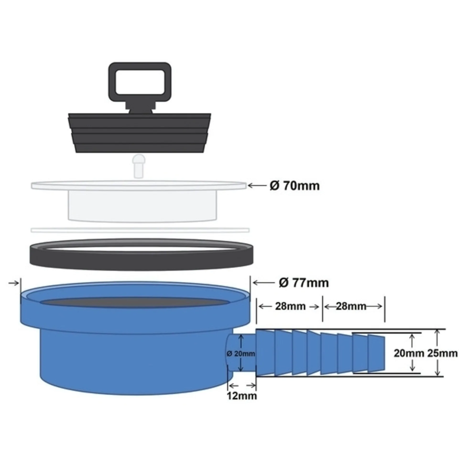 Garniture de vidage coudée pour évier avec raccord à 90°, Ø25/20mm Garniture de vidage coudée pour évier avec raccord à 90°, Ø25/20mm