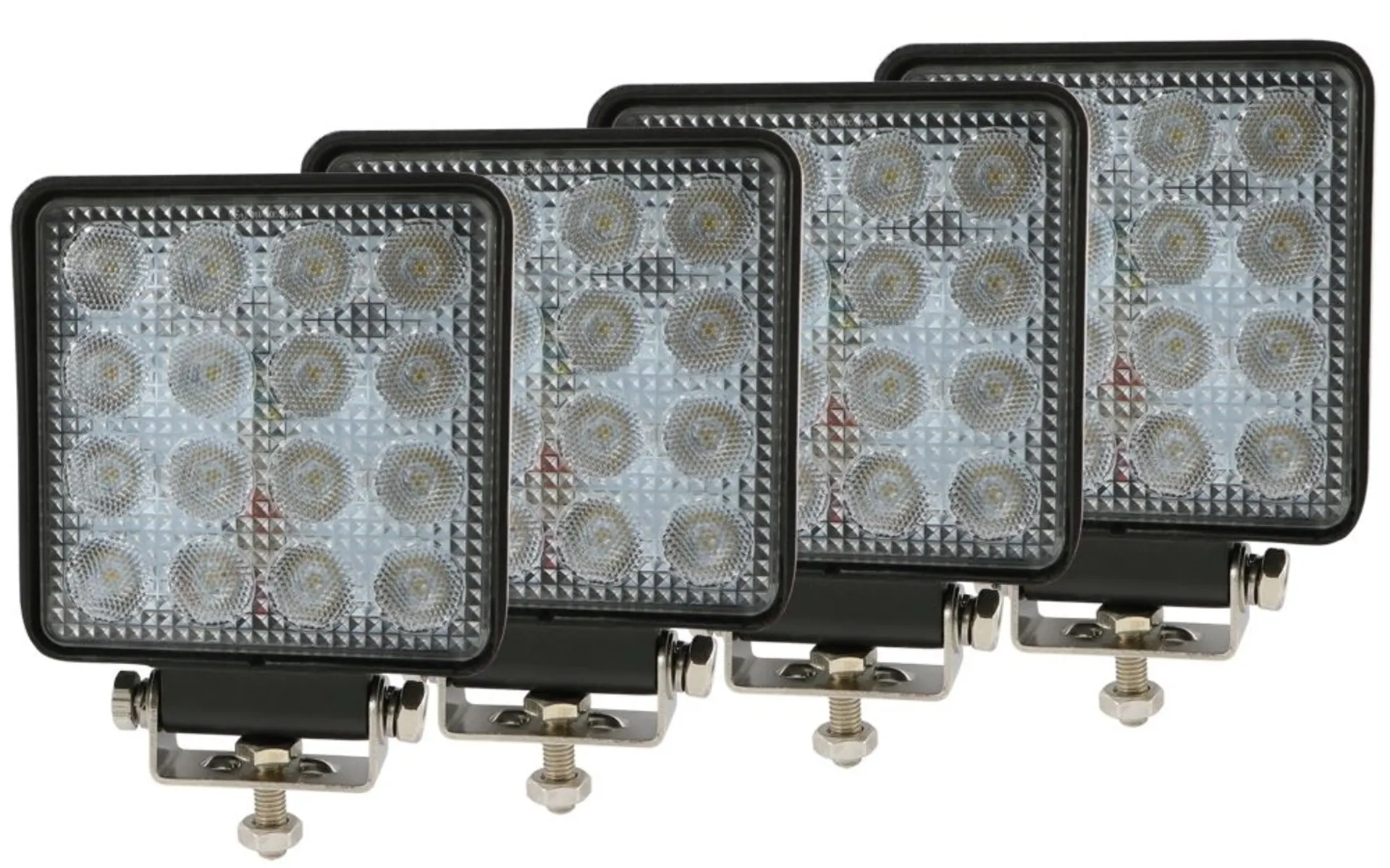4 Stück LED-Arbeitsscheinwerfer 12/24V im Set 109x109mm, 2500 Lumen, IP69K, 10-80V, 25W 4 Stück LED-Arbeitsscheinwerfer 12/24V im Set 109x109mm, 2500 Lumen, IP69K, 10-80V, 25W