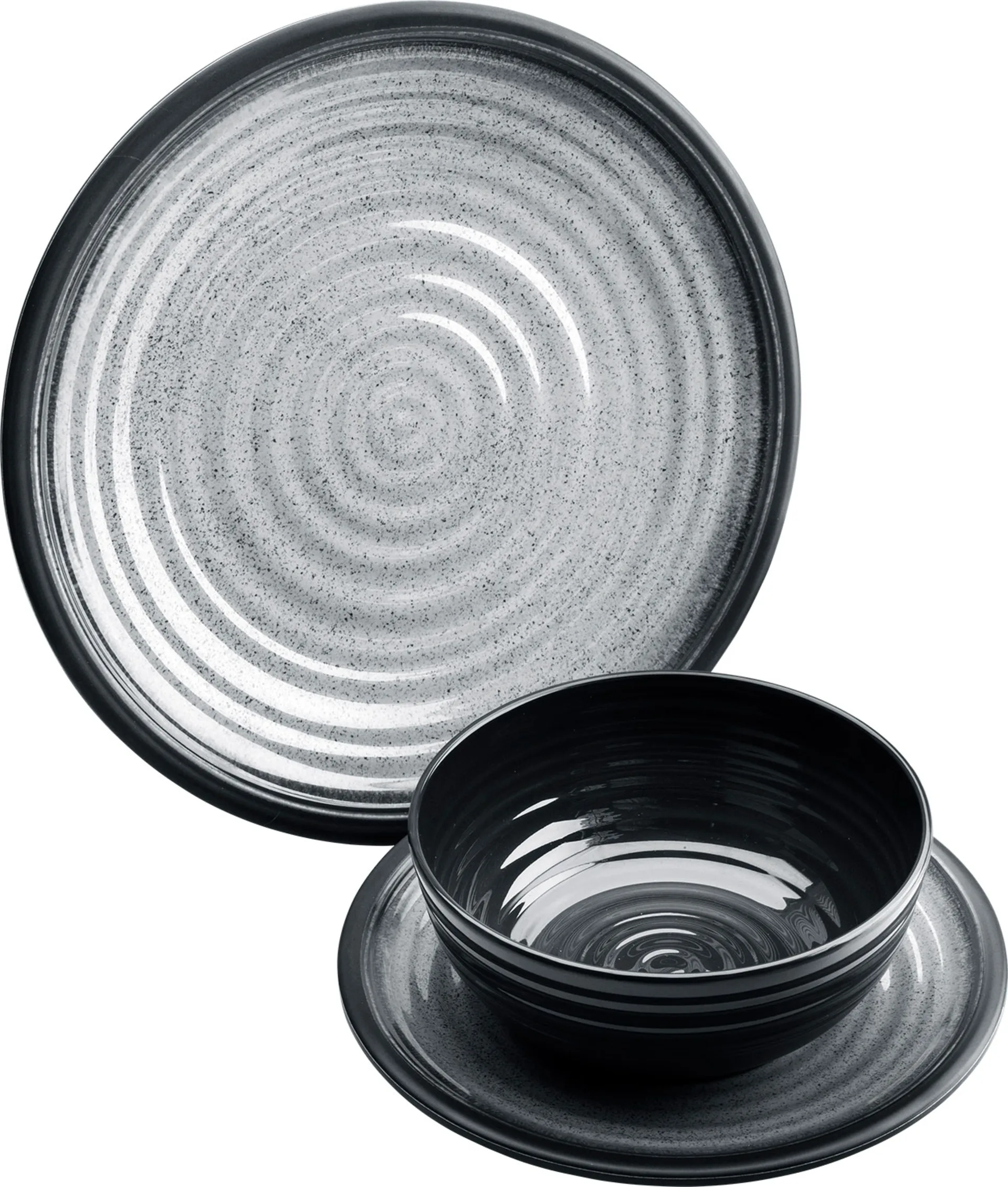 Flamefield Granite Geschirr-Set 12-tlg. grau/schwarz für 4 Personen