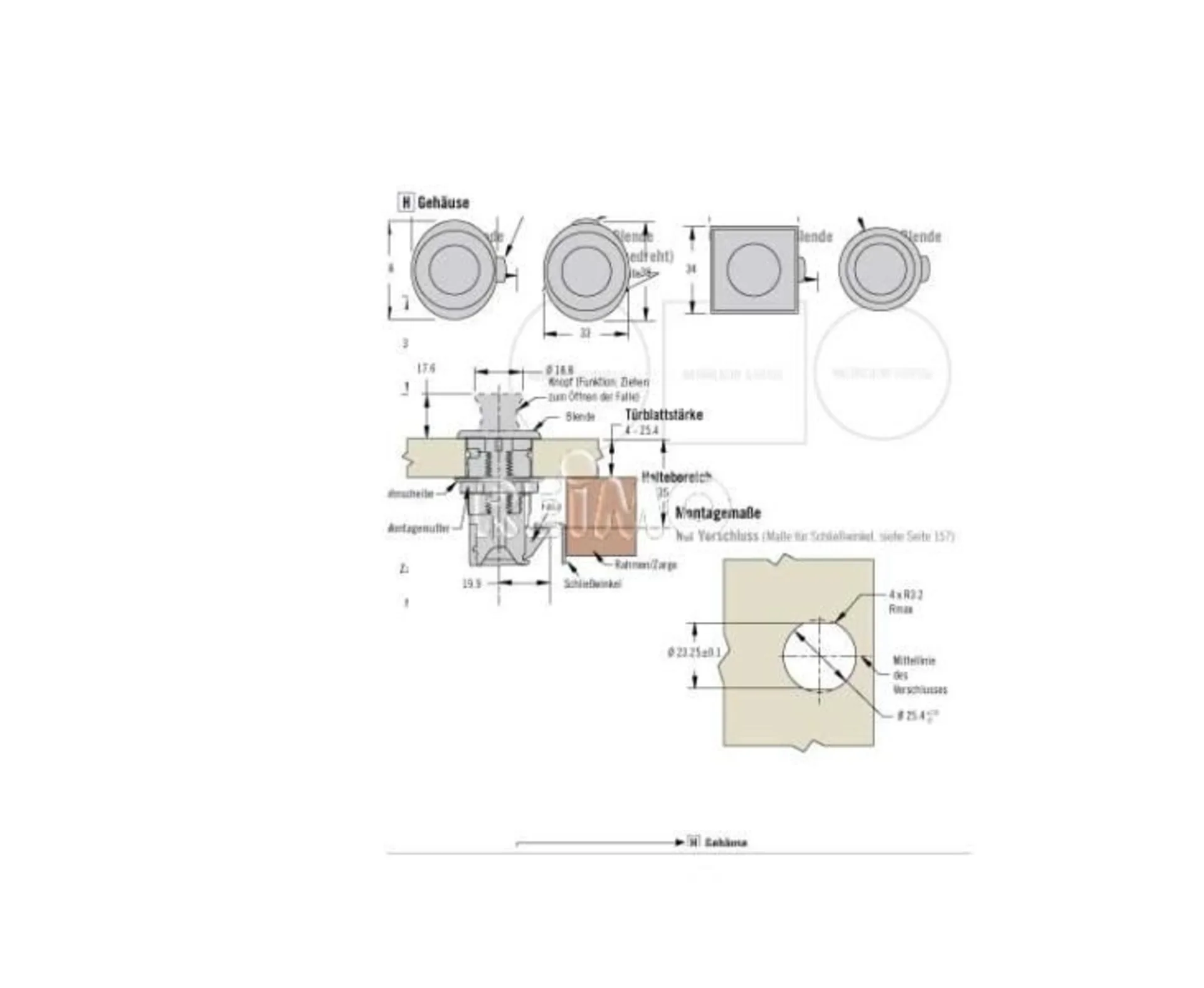 Punkt-Push-Lock 33x38mm in mattem Design