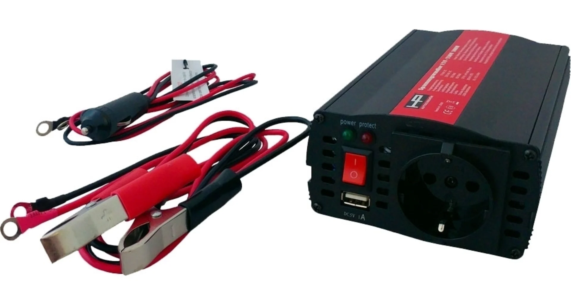 HP Spannungswandler 12 V auf 230 V mit Batterieklemmen und 12 V - Stecker 300 - 600 W