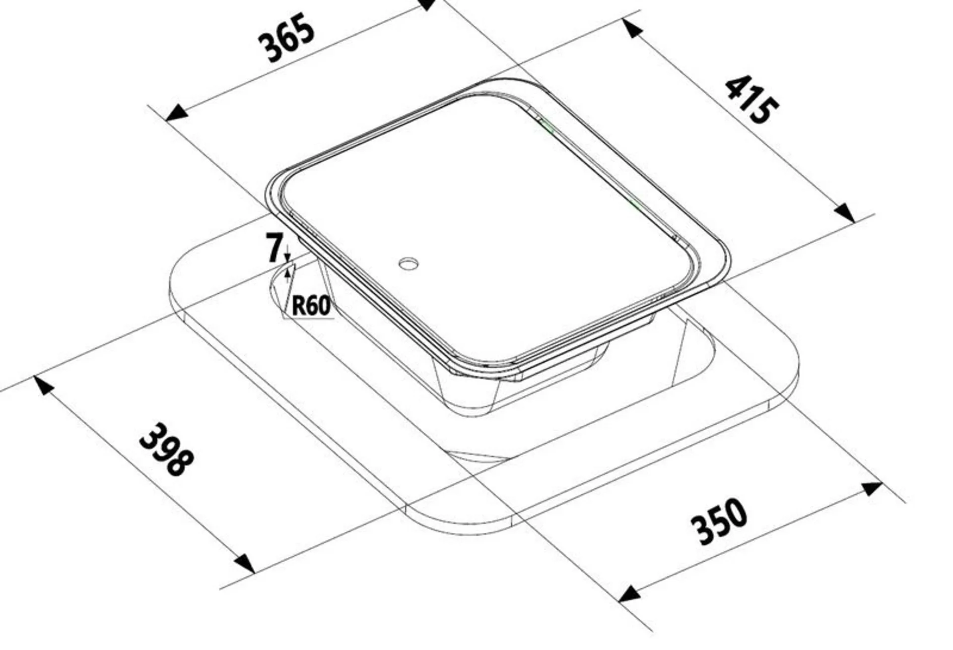 Spüle mit 1-teiliger Glasabdeckung