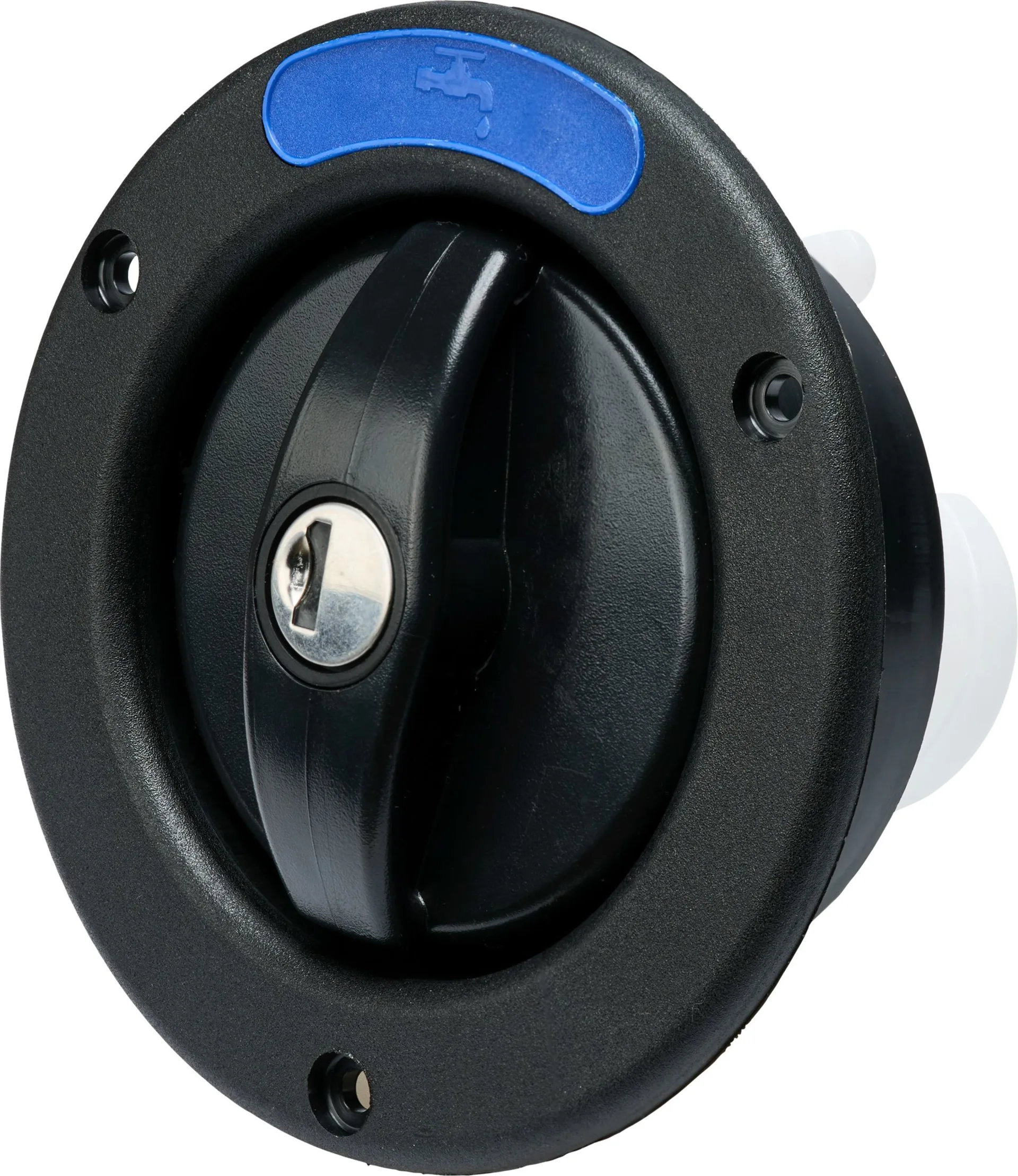 STS Tankeinfüllstutzen, kurz, Ø 40 mm, m.Bel./Tankdeckel für Frischwasser, m. Bel., STS/Zadi Zyl., 1 Zyl/2 Schl, Schwarz