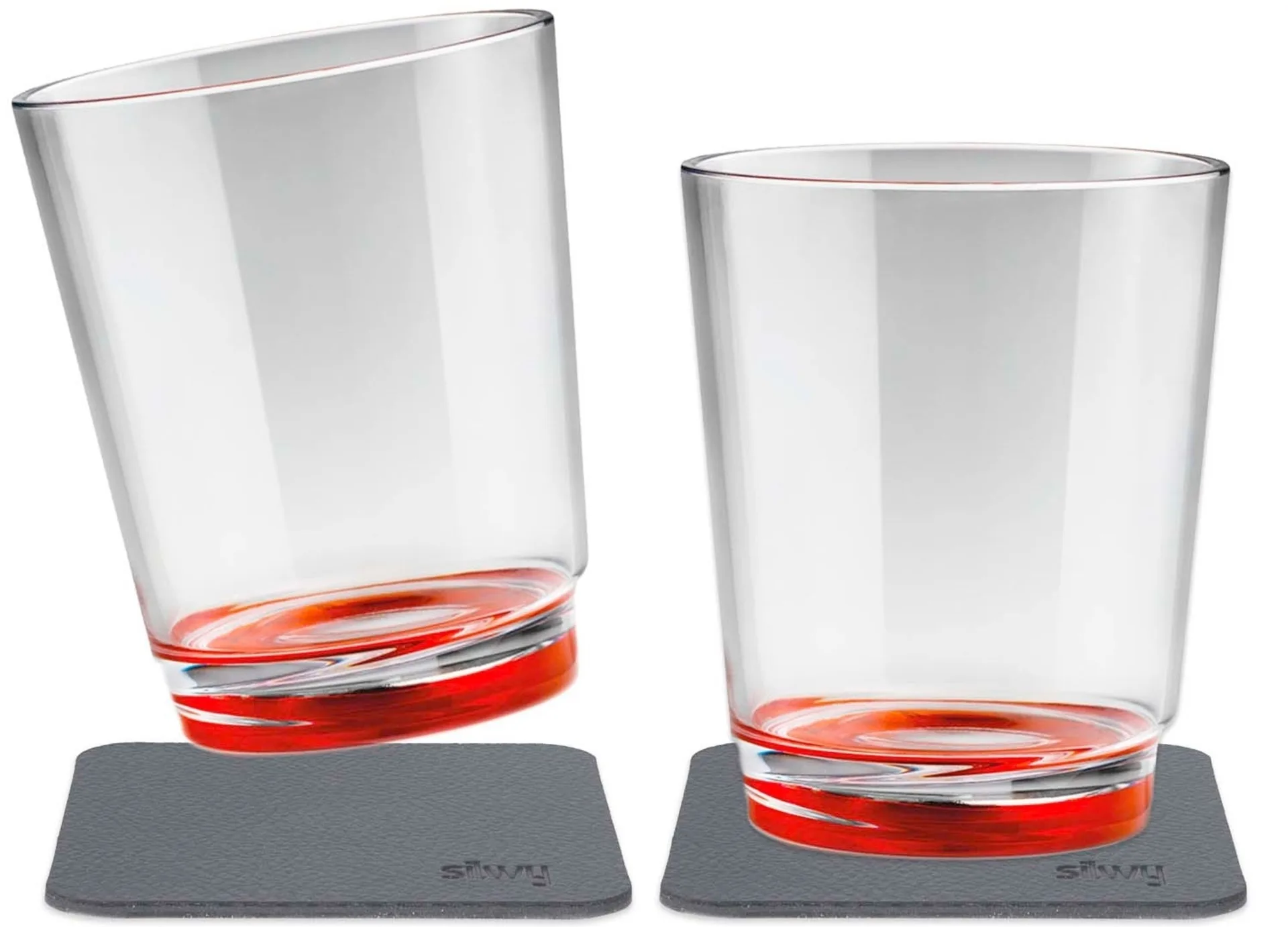 silwy® Tritan-Magnetgläser mit Untersetzer 2er Set (250 ml) Rot