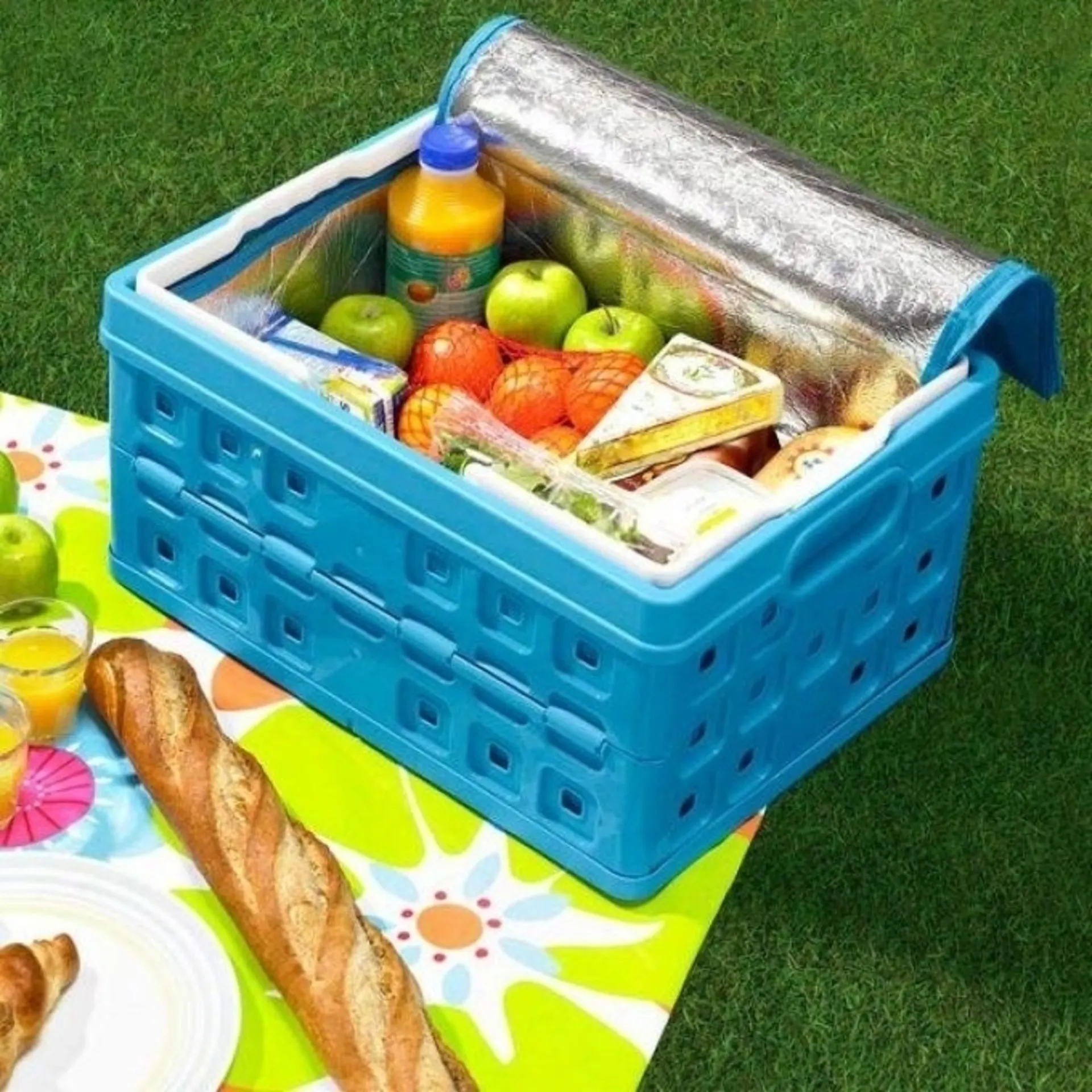 Boîte pliante 32L avec sac isotherme, bleu/blanc