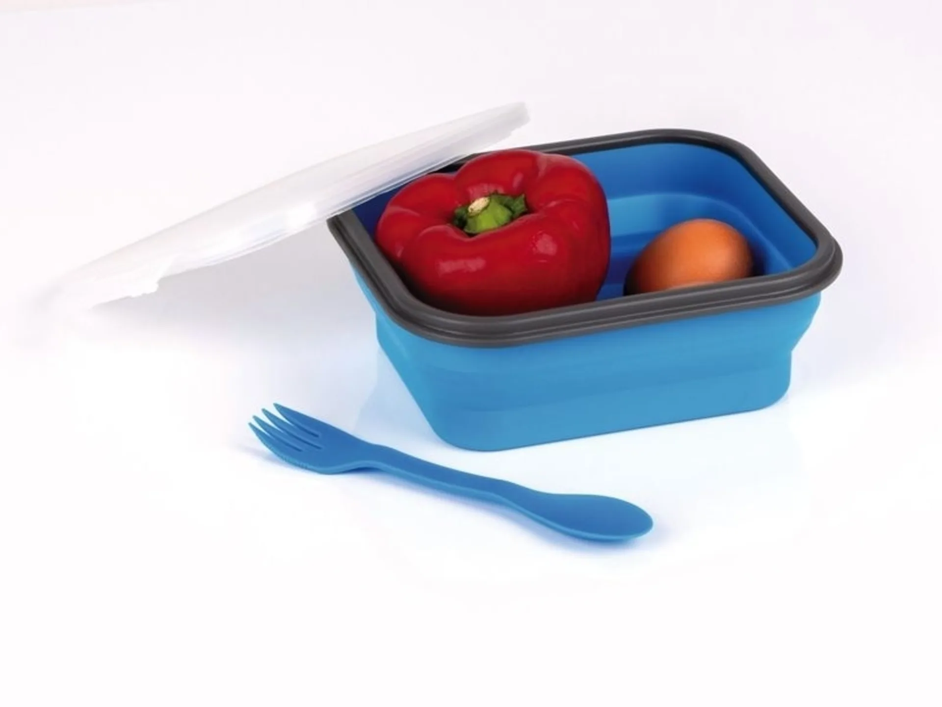Faltbare Silikon Lunchbox mit integriertem Besteck - 19 x 15 x 3/6cm