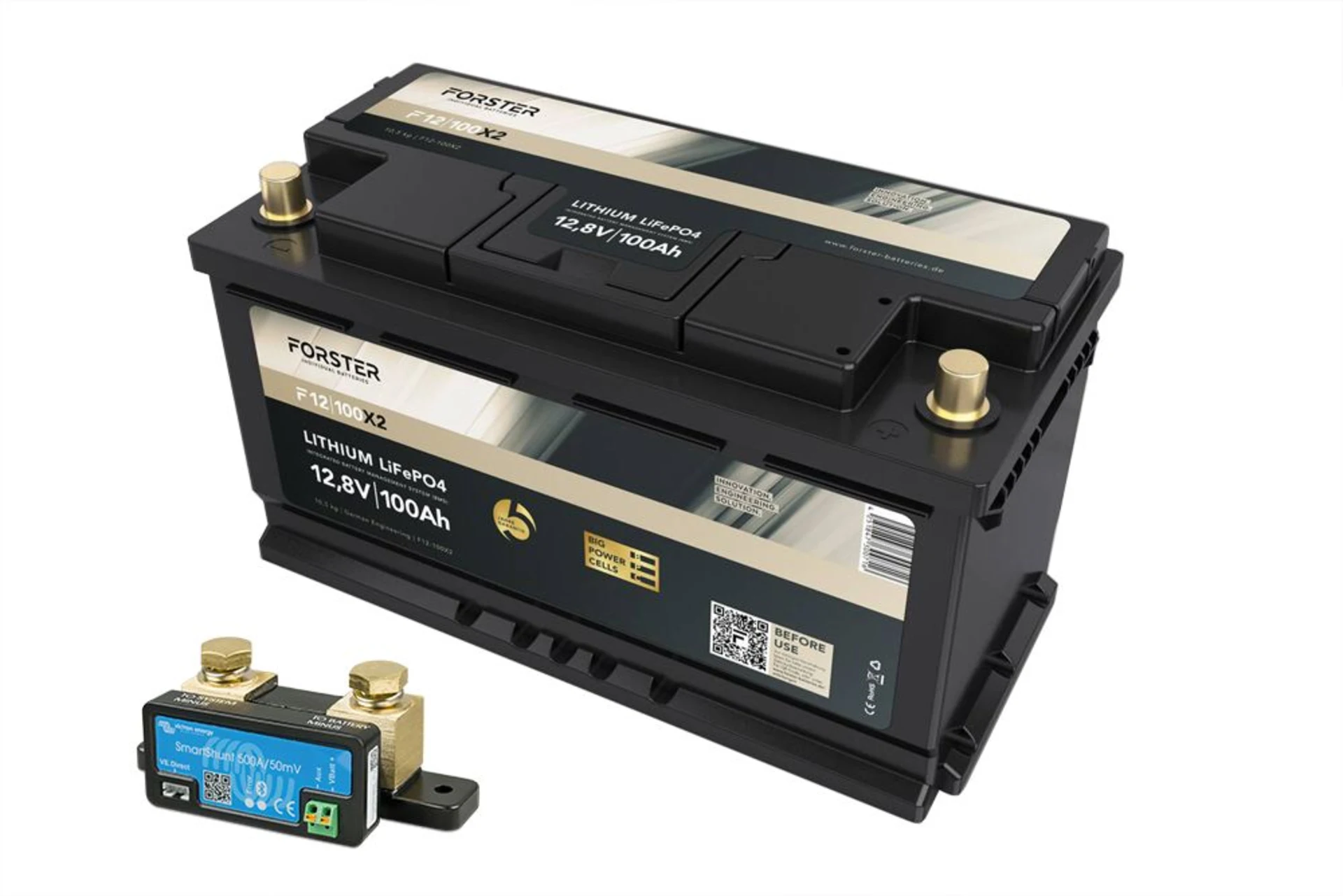 Forster LiFePO4 Lithium-Batterie 12 V 100 Ah High Power 318 x 175 x 190 mm, BMS, Ducato, Ford, PSA, VW T6, mit Shunt