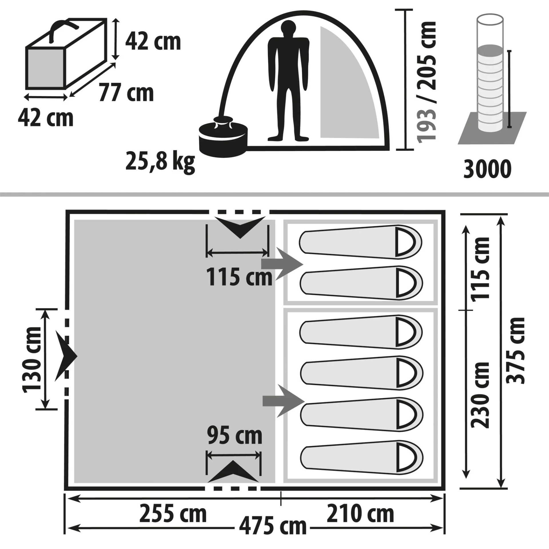 Tente Berger Sierra 6-L incl. cabine de couchage noire Tente Berger Sierra 6-L incl. cabine de couchage noire