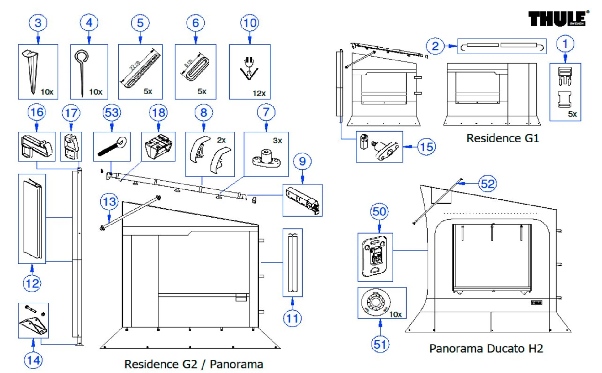 Supports de rideaux Thule 12 pièces adaptés à Residence / Panorama / Veduta / Safari Room / RBS - Numéro de pièce Thule 1500601161