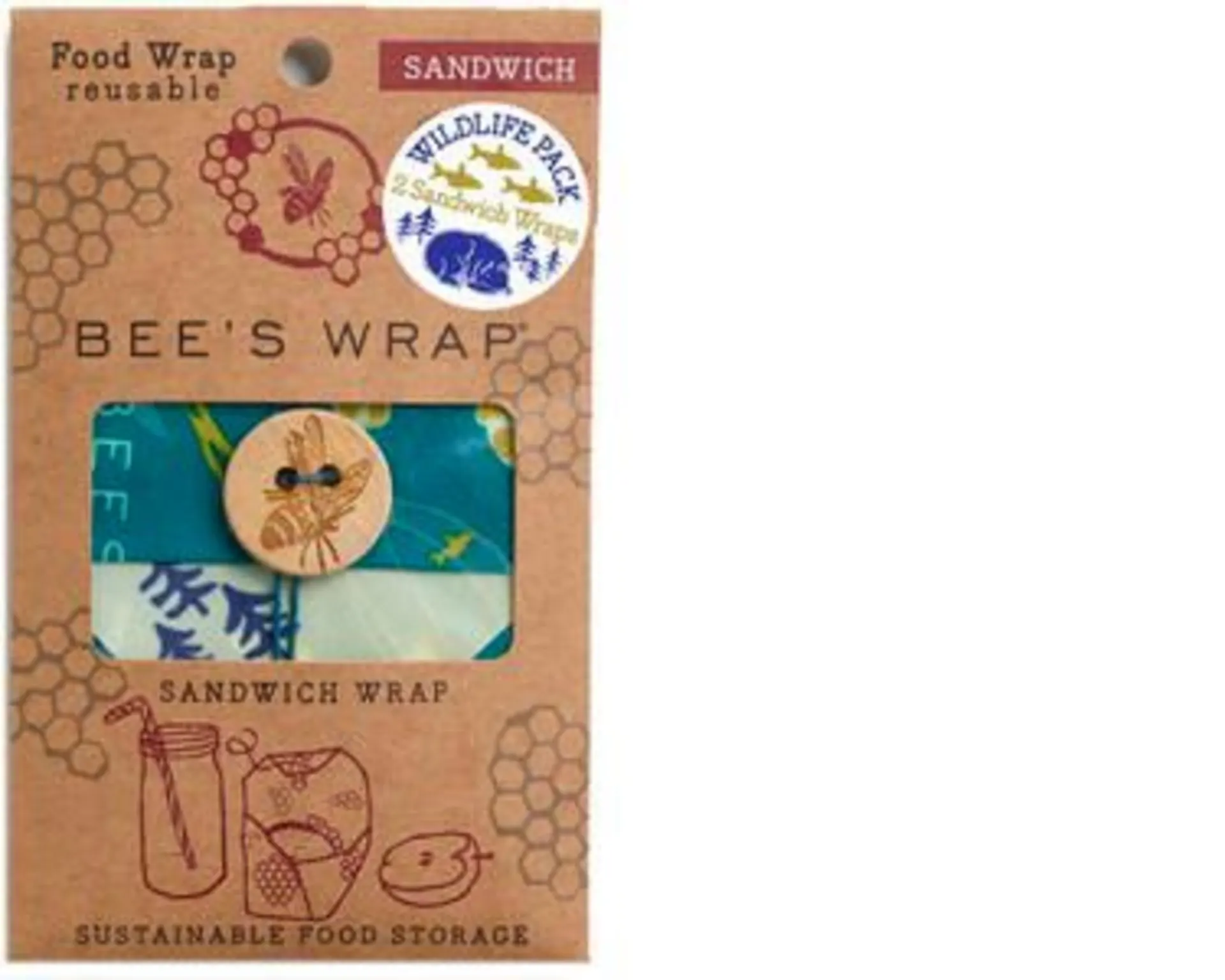 Bees Wrap Bienenwachstuch für Sandwiches 2er-Pack Wildlife Limited