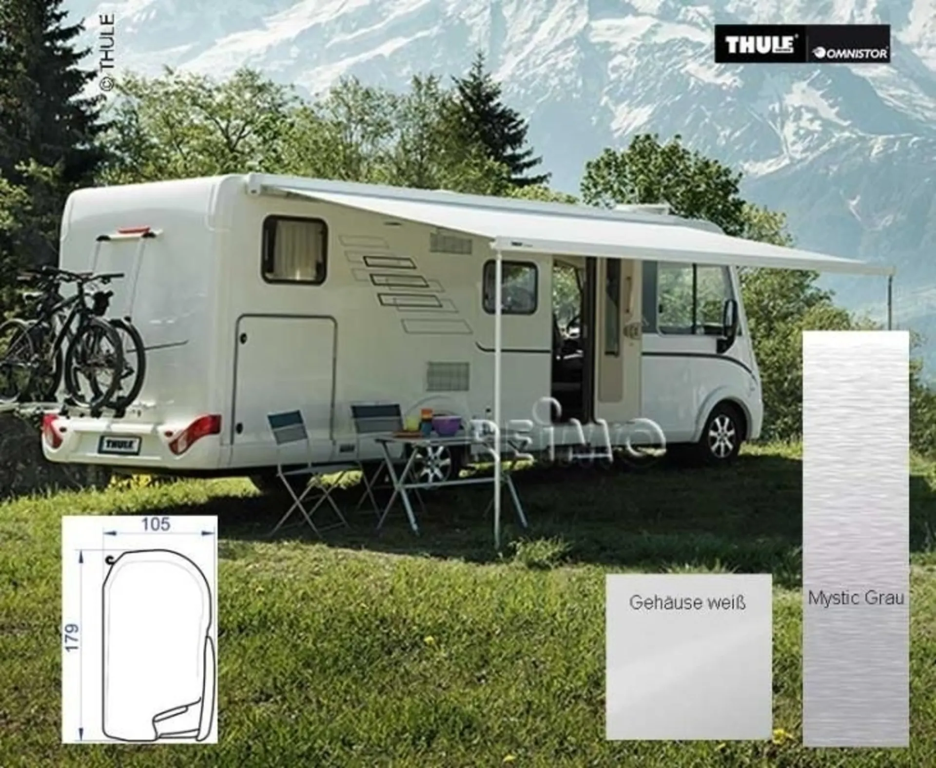 Thule Omnistor 8000 Wandmarkise Gehäusefarbe Weiß Tuchfarbe Mystic Grey 6 m