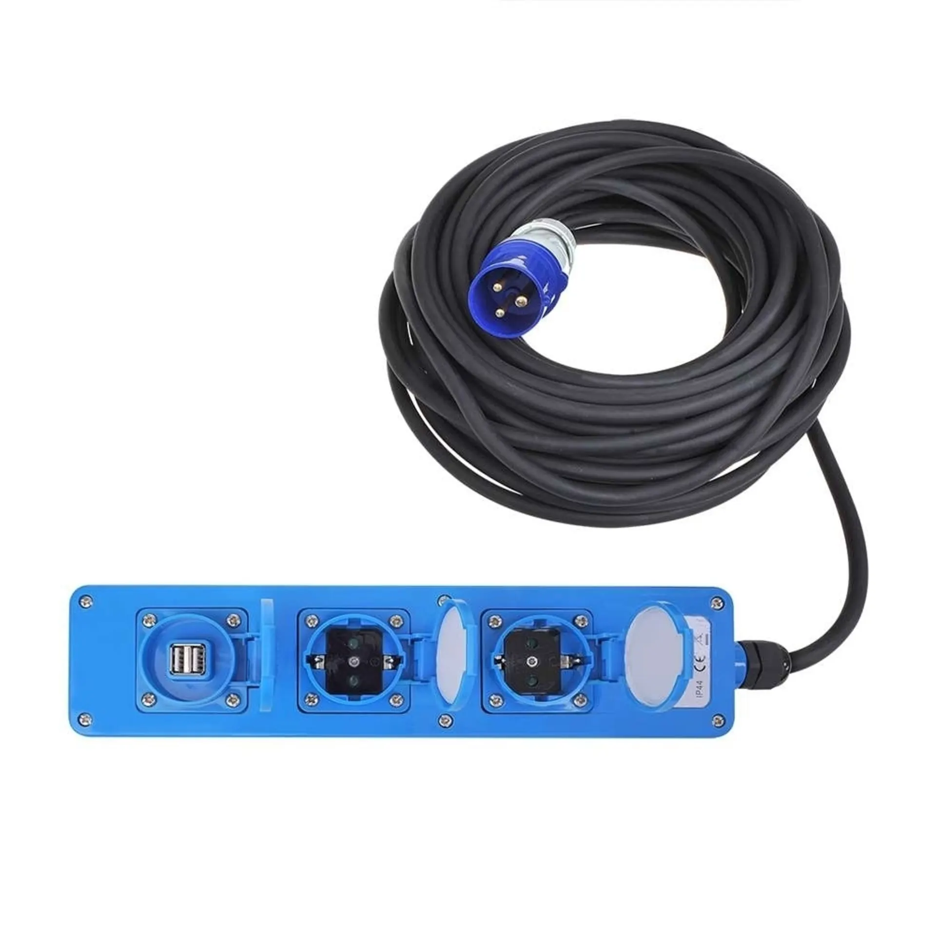 PAT CEE 3 fach Steckdosenleiste 20 Meter 2 x Schuko und 1 x 2 USB