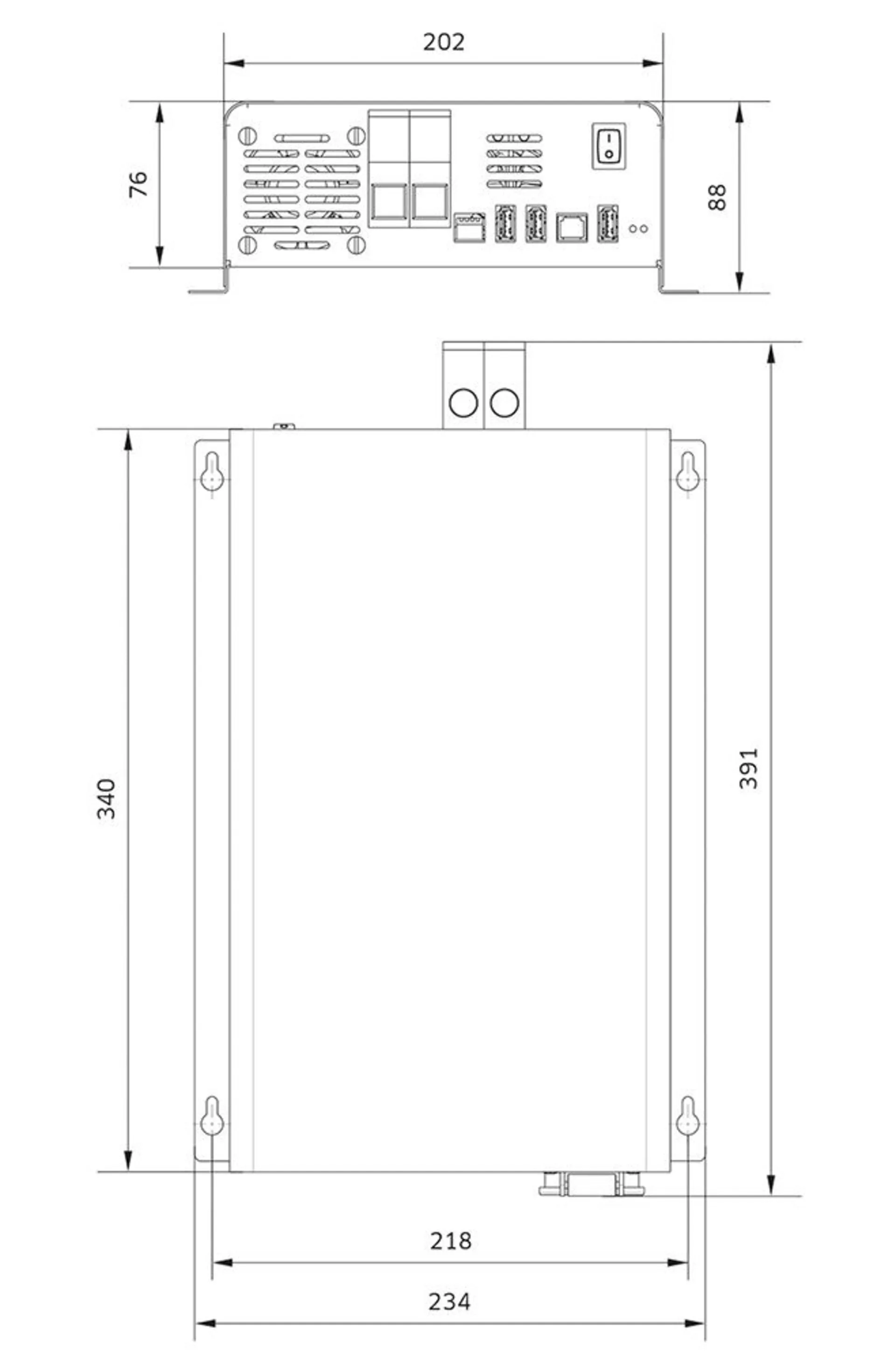Sinus-Wechselrichter 24->230V 1200W 391x234x88mm