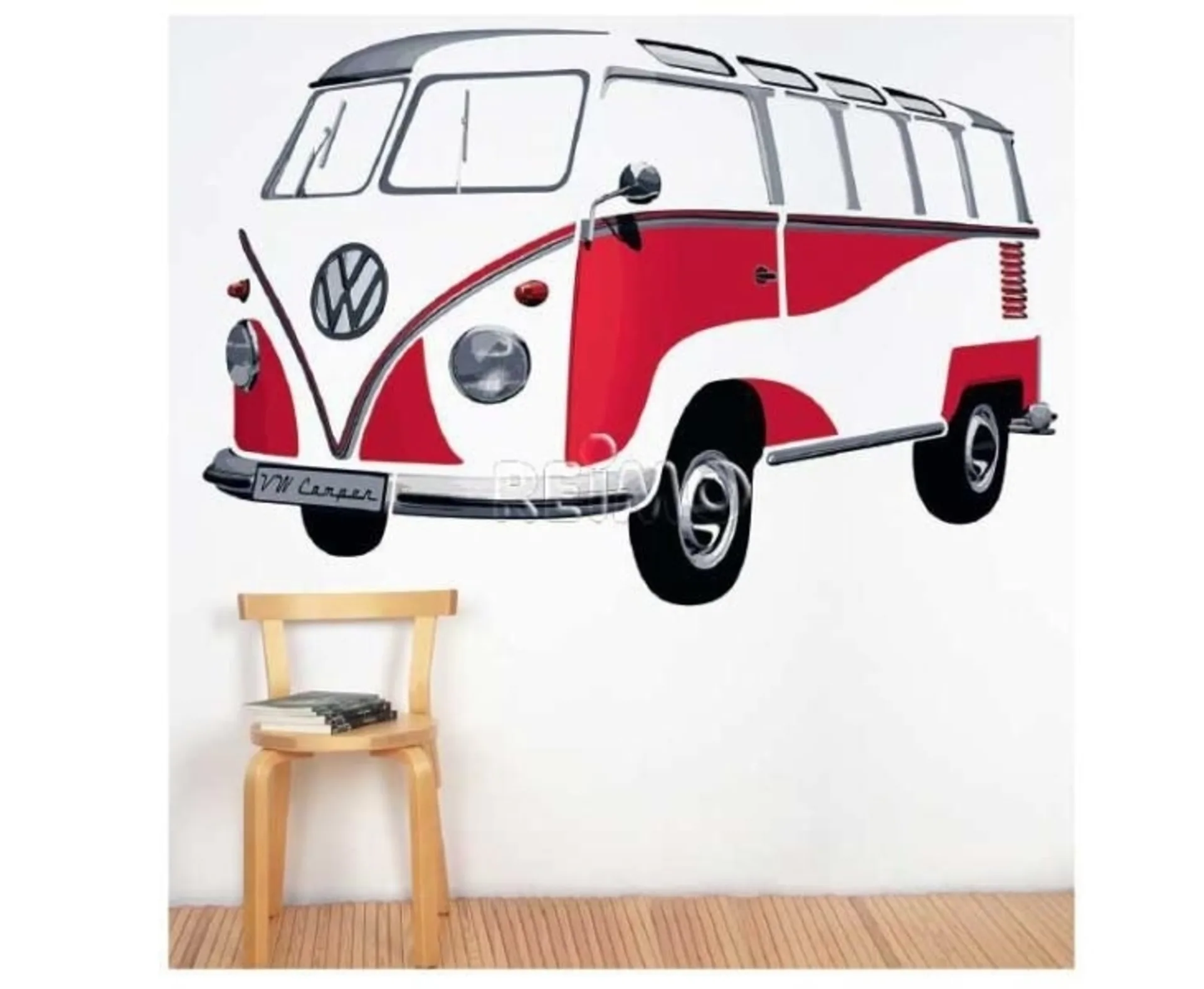 VW T1 Bulli Bus Wandtattoo - Classic Rot, Motiv Samba - 180x120 cm