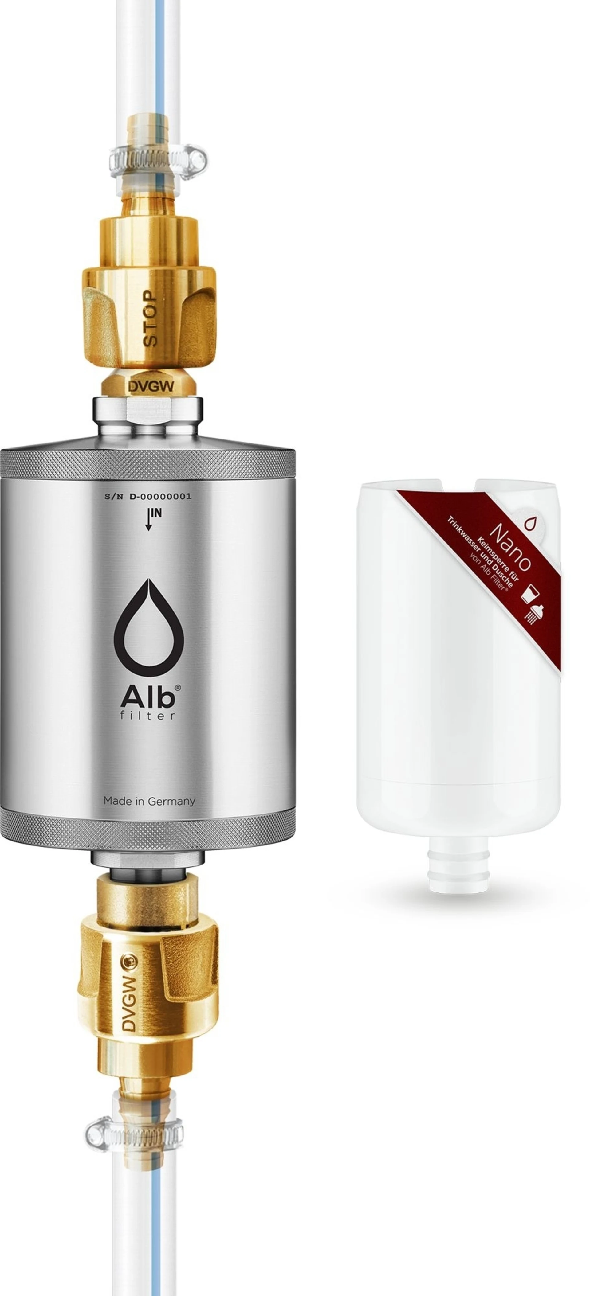 Filtre Alb ® Filtre à eau potable TRAVEL Nano - Barrière anti-germes pour installation fixe, acier inoxydable naturel Filtre Alb ® Filtre à eau potable TRAVEL Nano - Barrière anti-germes pour installation fixe, acier inoxydable naturel