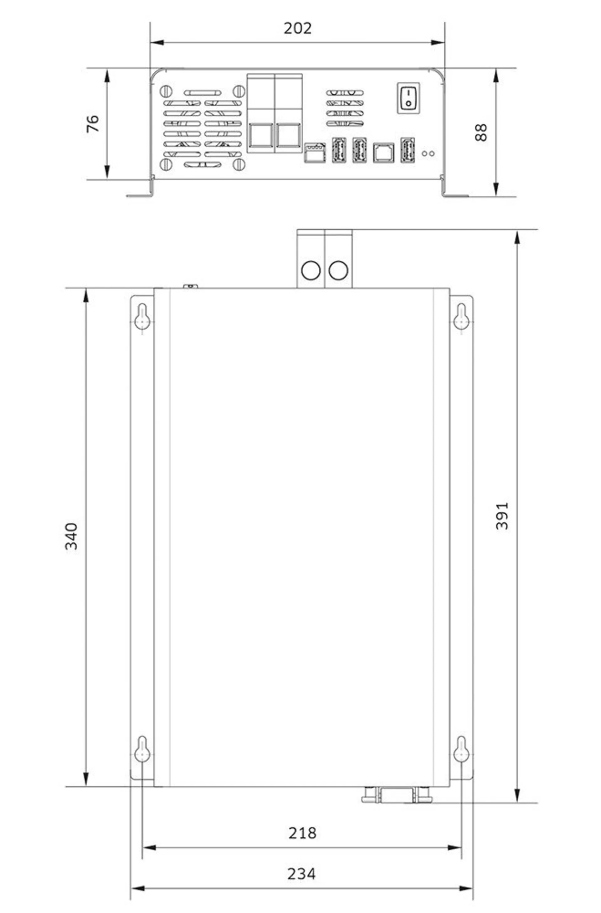 Sinus-Wechselrichter 24->230V 1200W 391x234x88mm
