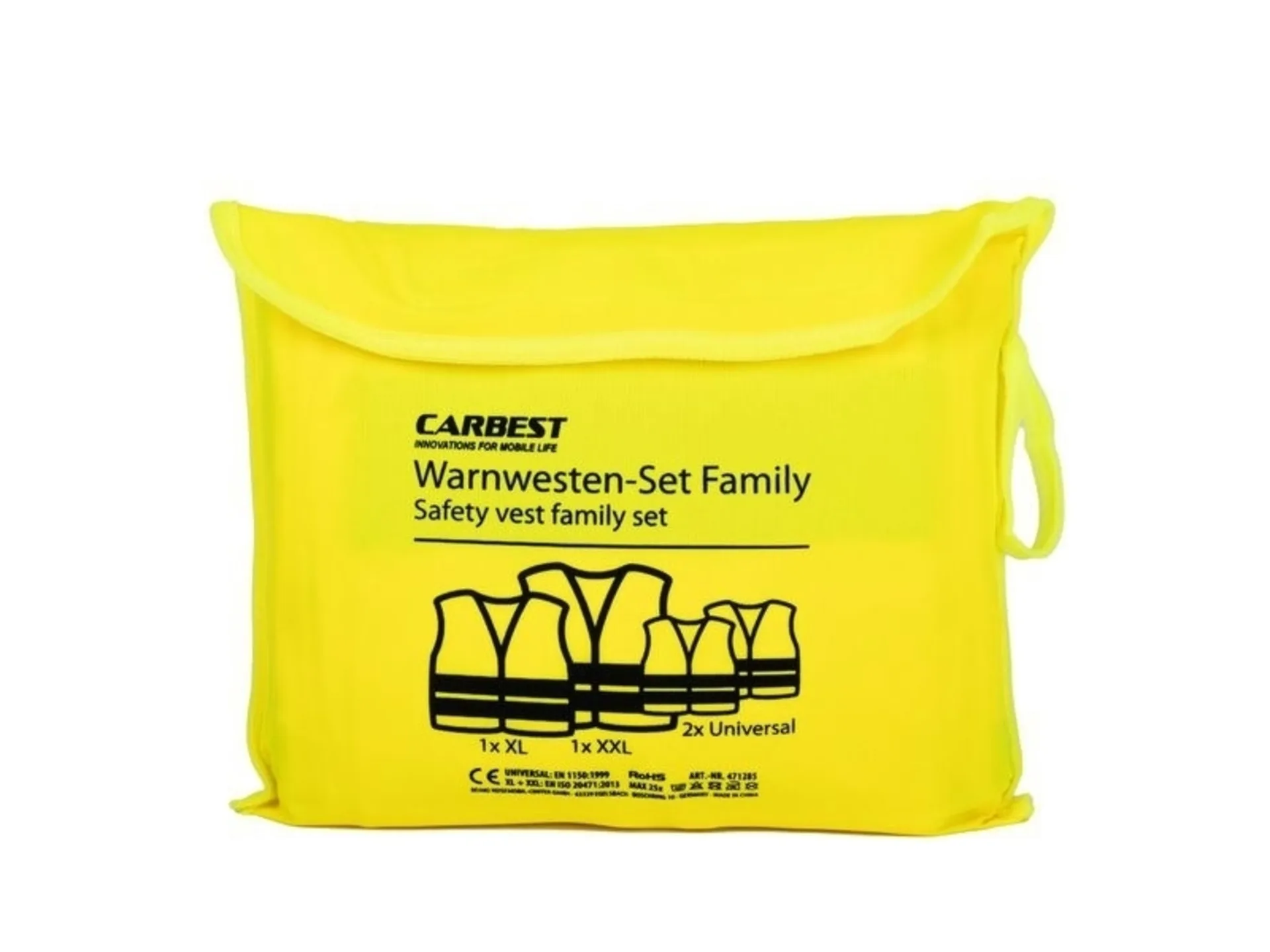 Warnwesten Set für die ganze Familie - gelb, 2x Erwachsene (1x XL/1x XXL) + 2x Kinder